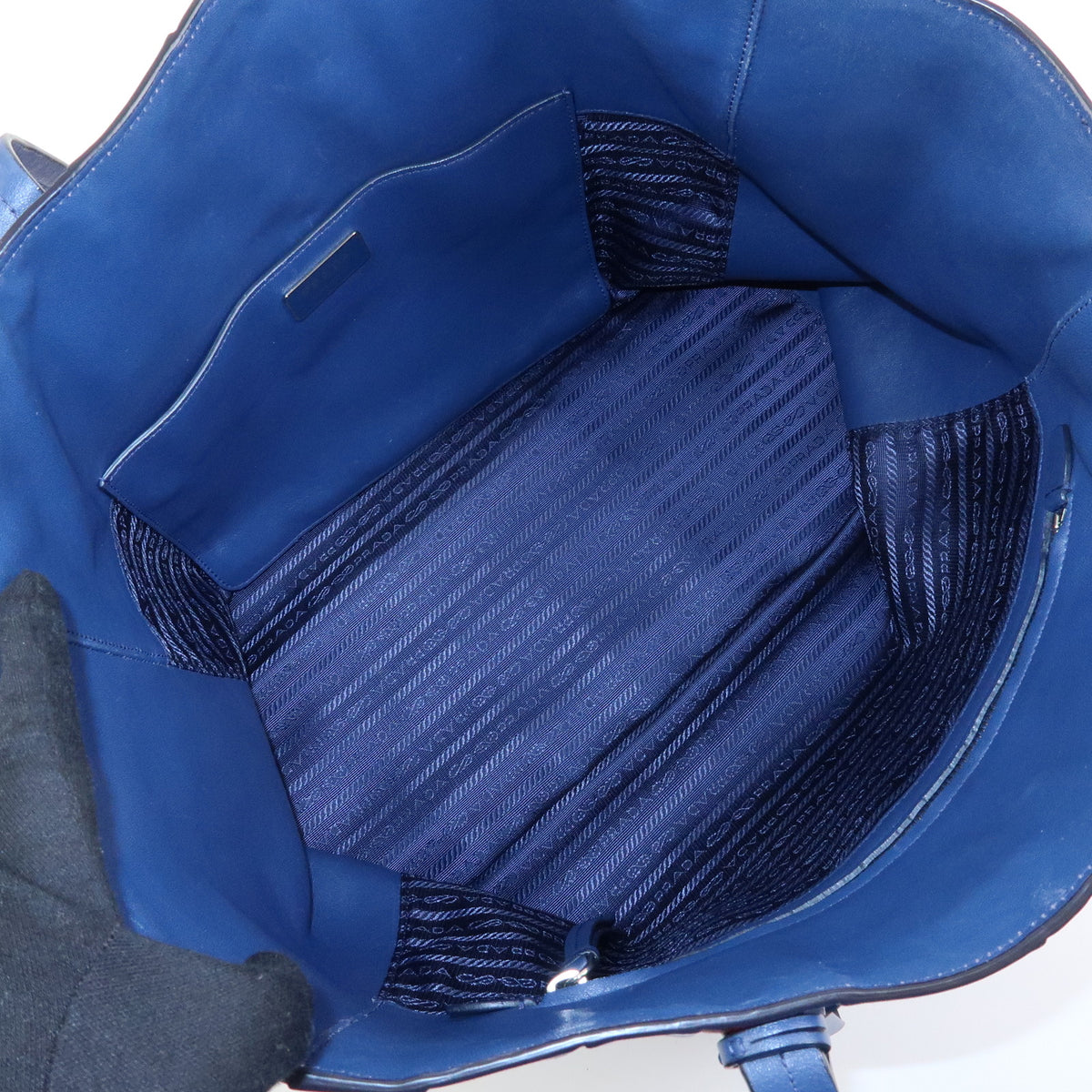 PRADA Triangle Logo Leather Tote Bag Shoulder Bag Blue White Red