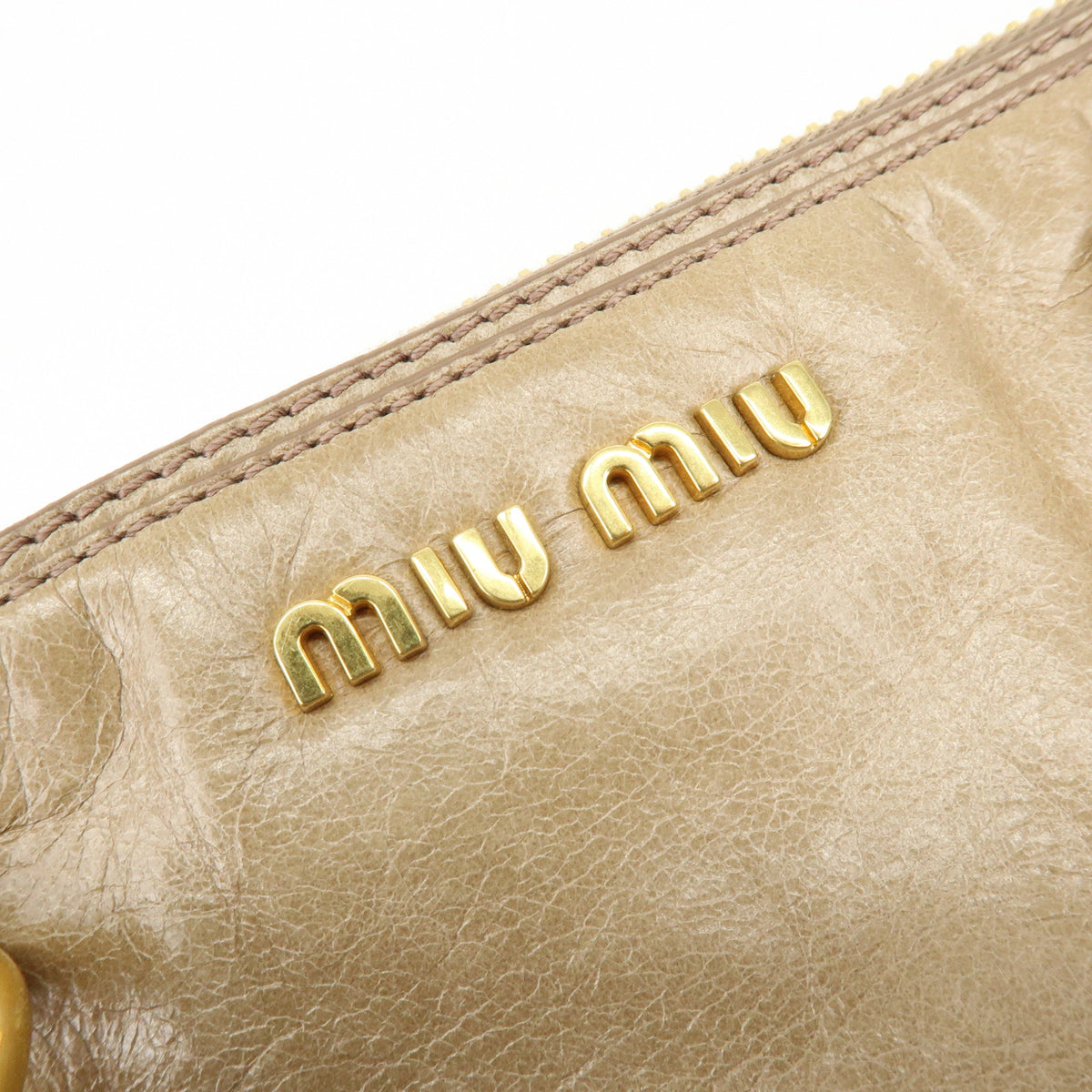 MIU MIU Leather 2Way Bag Hand Bag Shoulder Bag Key Ring Beige RN1127