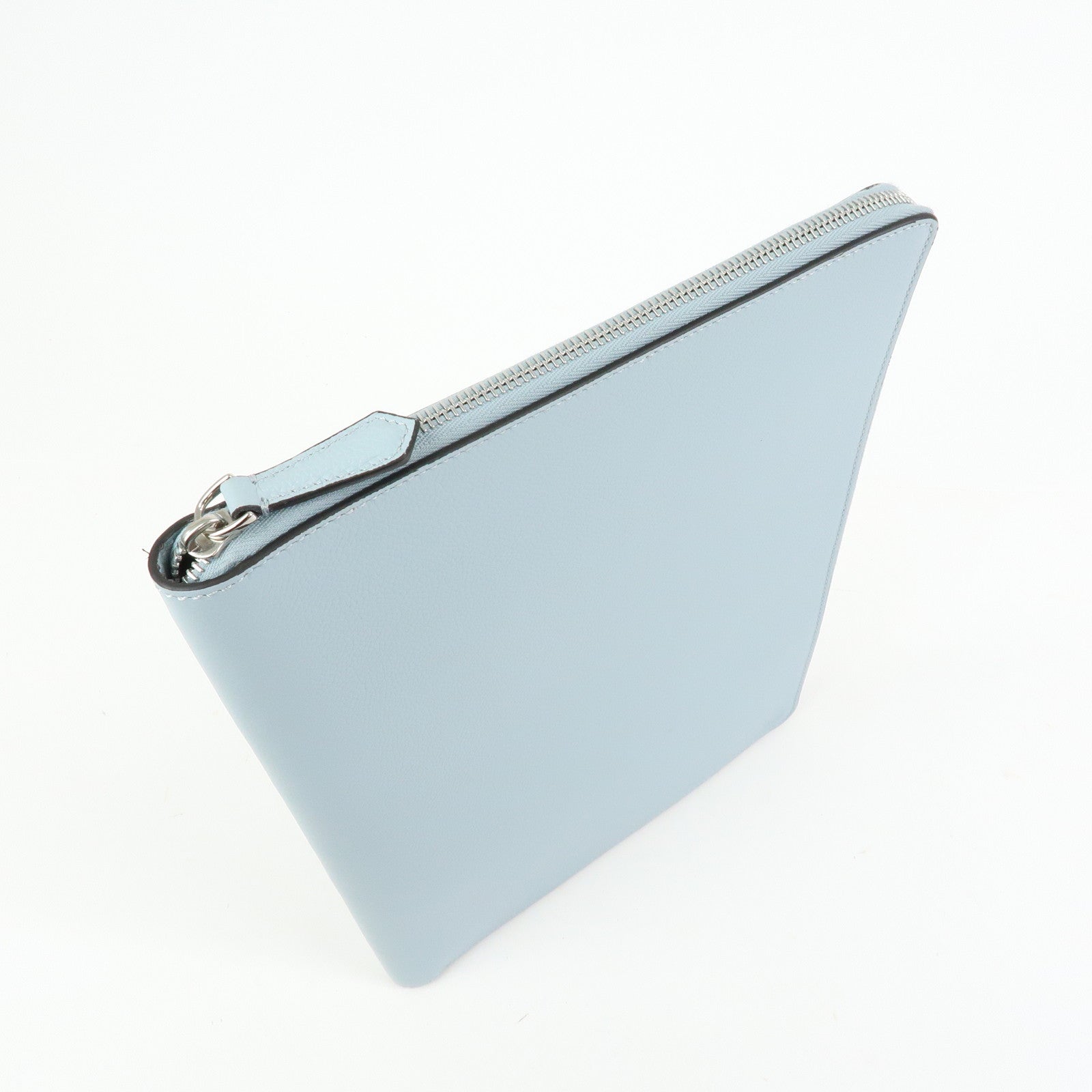 FENDI Leather Clutch Bag Document Case Flat Pouch Light Blue 7N0167