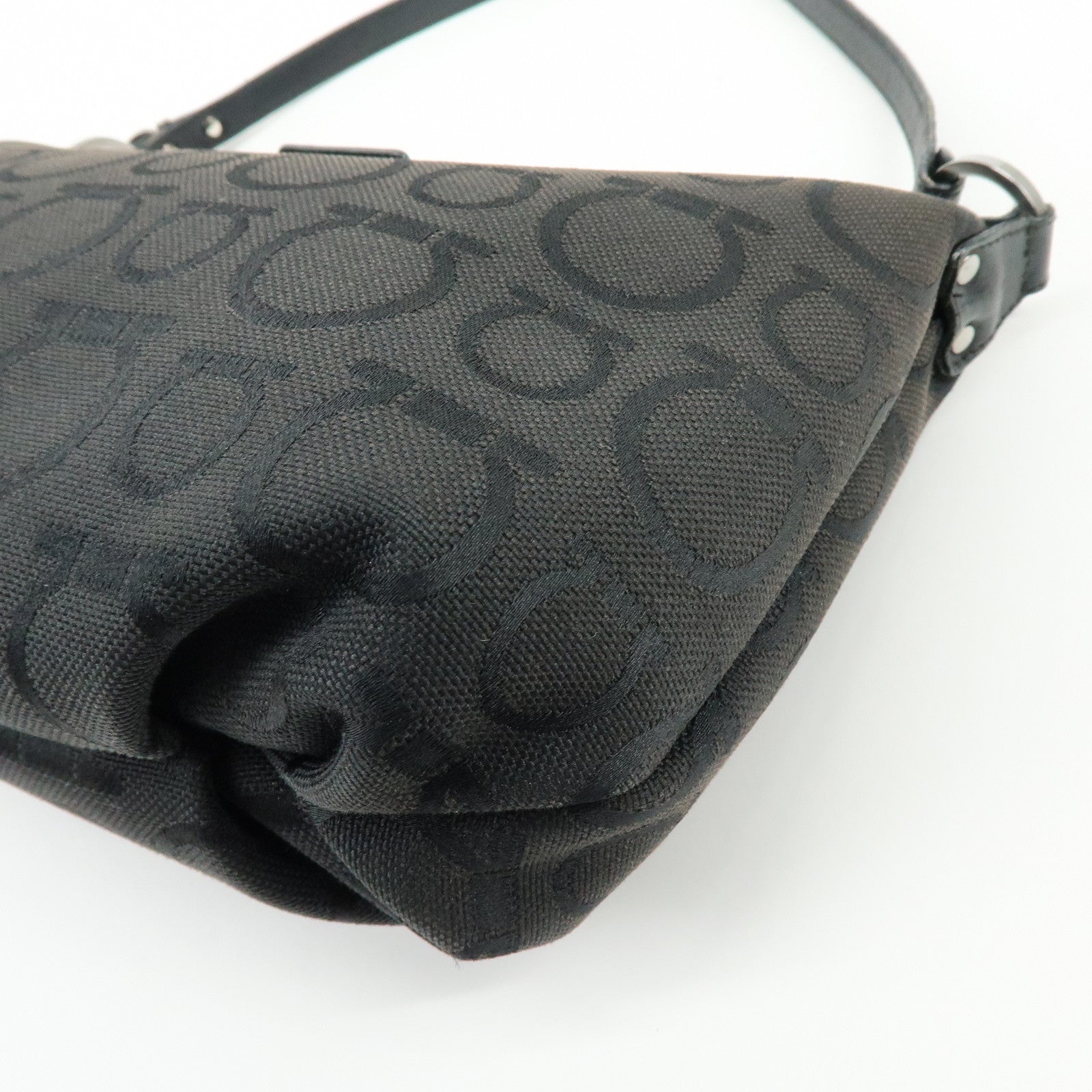 Ferragamo Gancini Canvas Leather Hand Bag Accessory Pouch Black