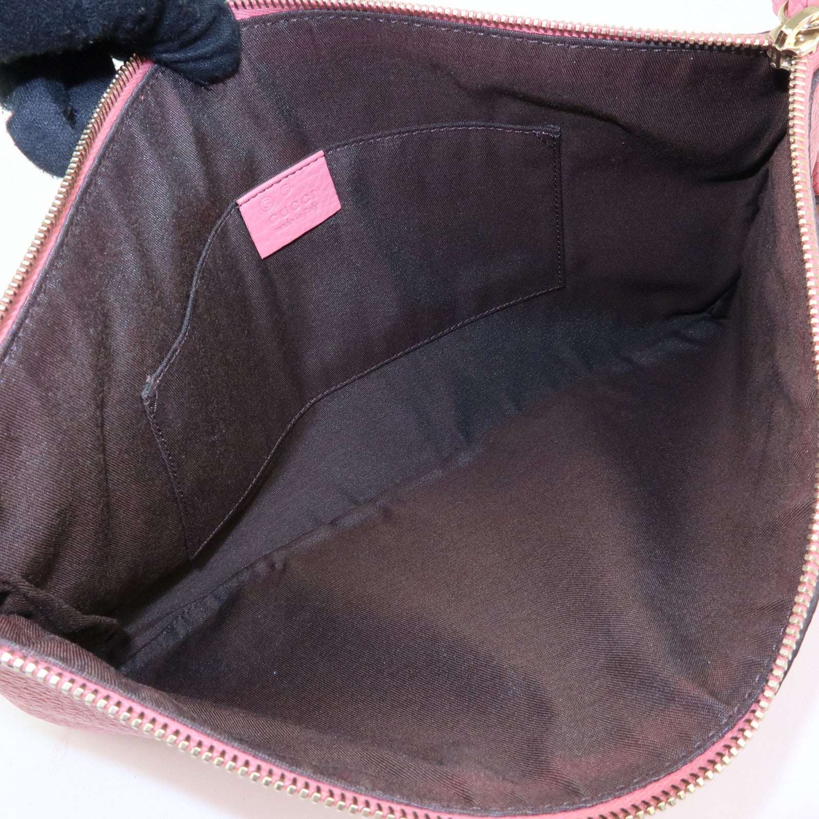 GUCCI Bamboo Leather Clutch Bag Pouch Tassel Charm Pink 376858
