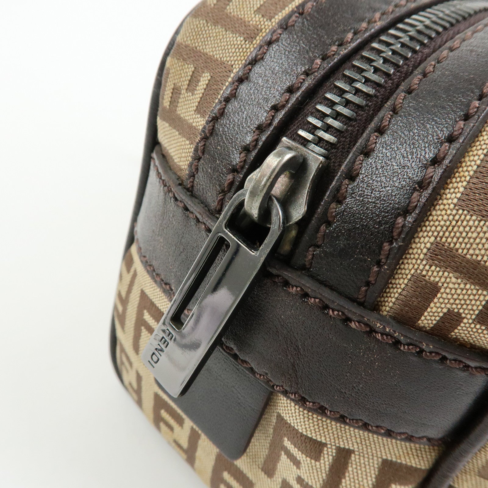 FENDI Zucchino Canvas Leather Mini Boston Hand Bag Beige Brown 8BL007