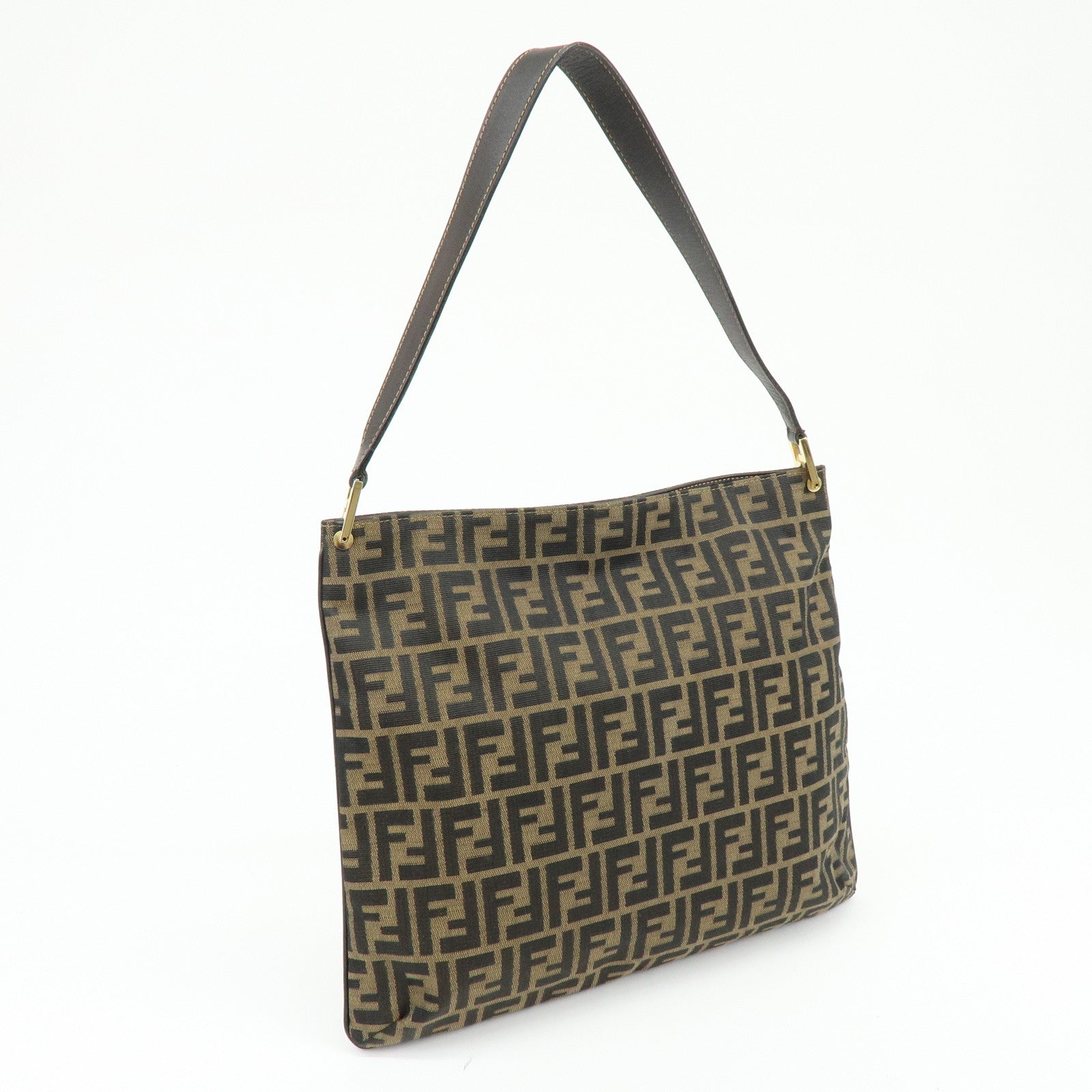 FENDI Zucca Jacquard Canvas Leather Shoulder Bag Brown Black