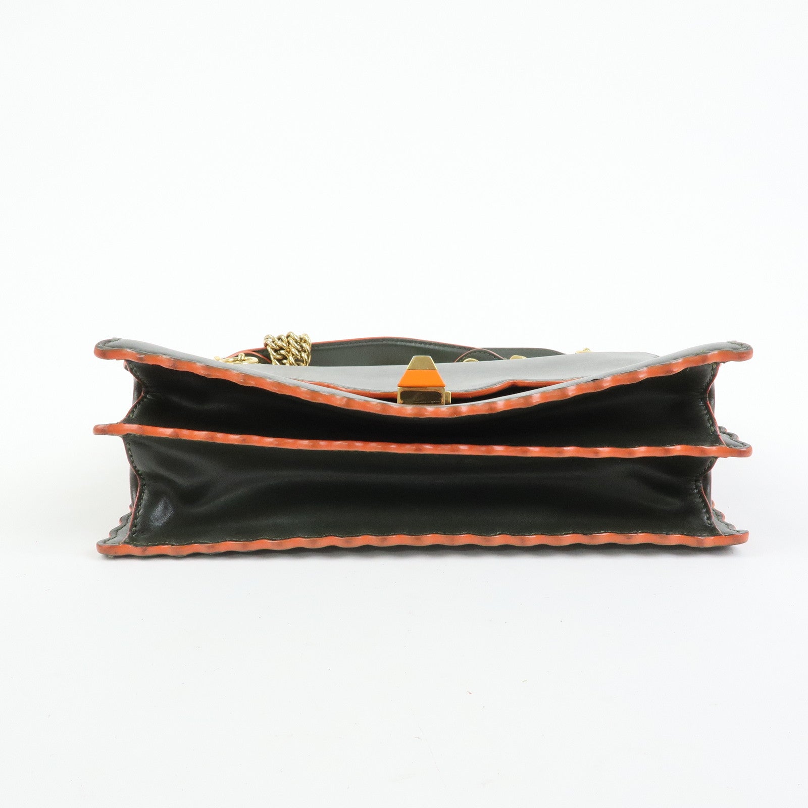 FENDI KAN I Leather 2Way Bag Chain Shoulder Bag Green Orange 8BT283