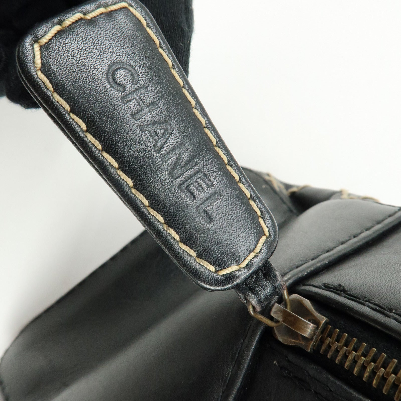 CHANEL Wild Stitch COCO Mark Calf Skin Hand Bag Boston Bag Black A14692