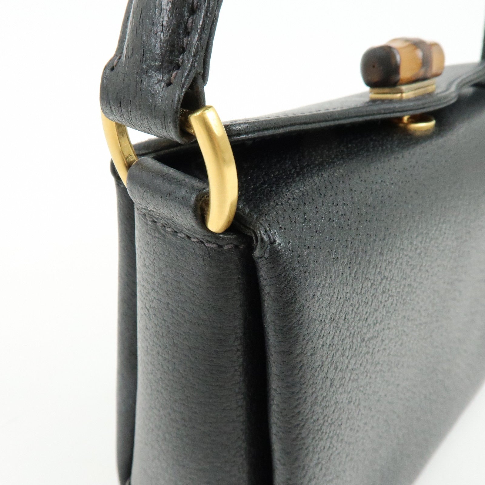 GUCCI Bamboo Turn Lock Leather Mini Hand Bag Black 000・33・0249