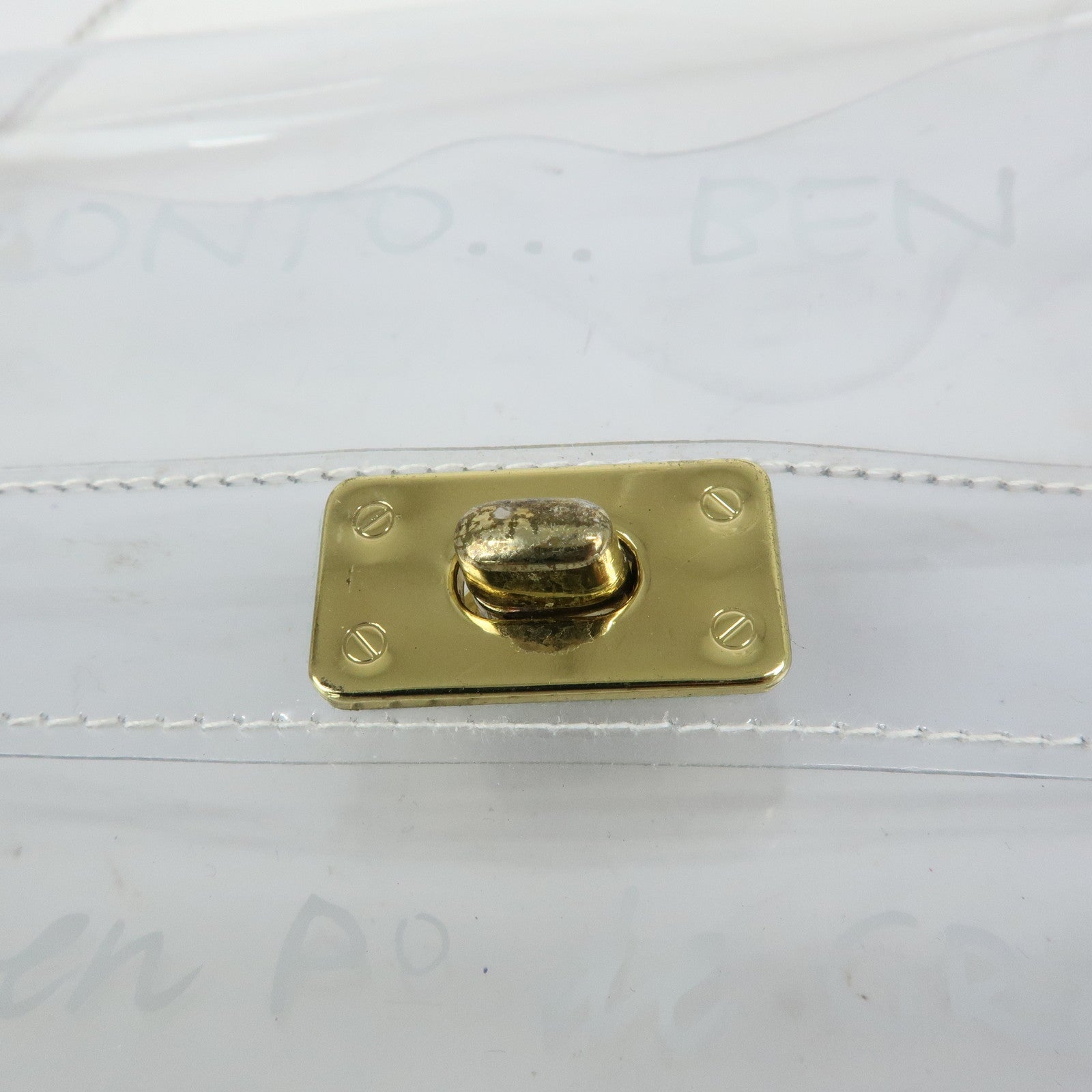 HERMES Kelly Vinyl Hand Bag Clear Transparent Gold