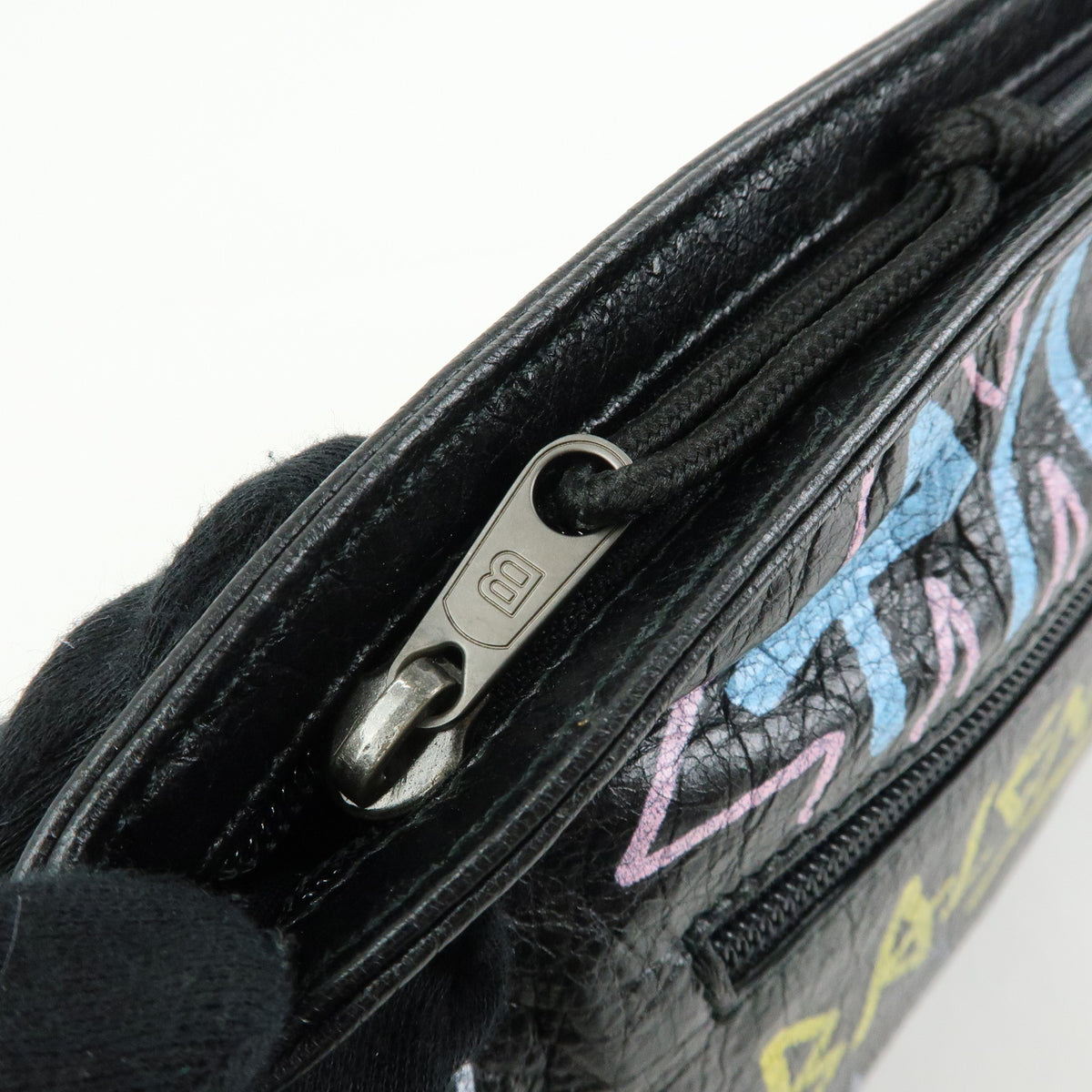 BALENCIAGA Graffiti Leather Clutch Bag Pouch Black Multicolor 459745