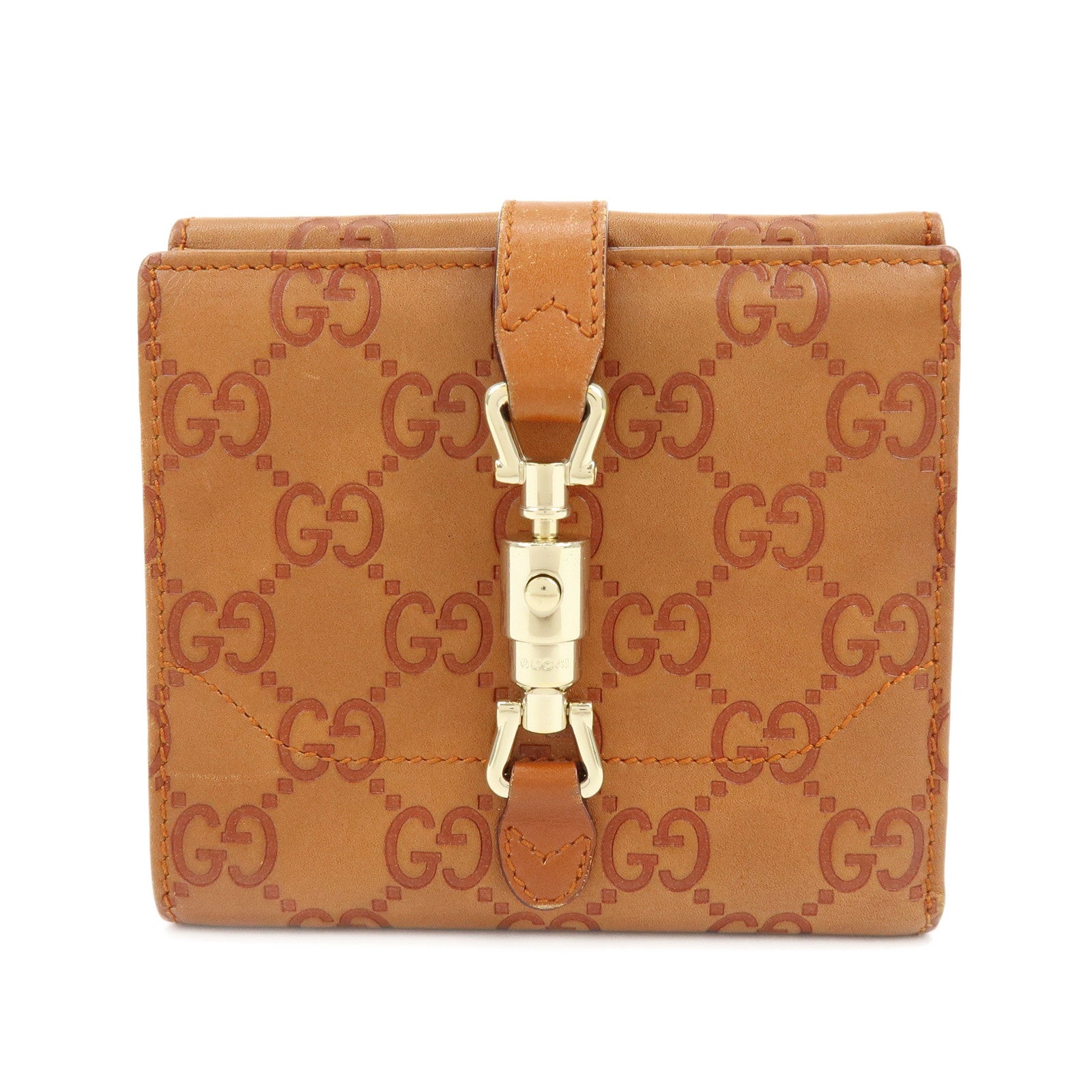 GUCCI New Jackie Guccissima Leather Compact Wallet Brown 141435