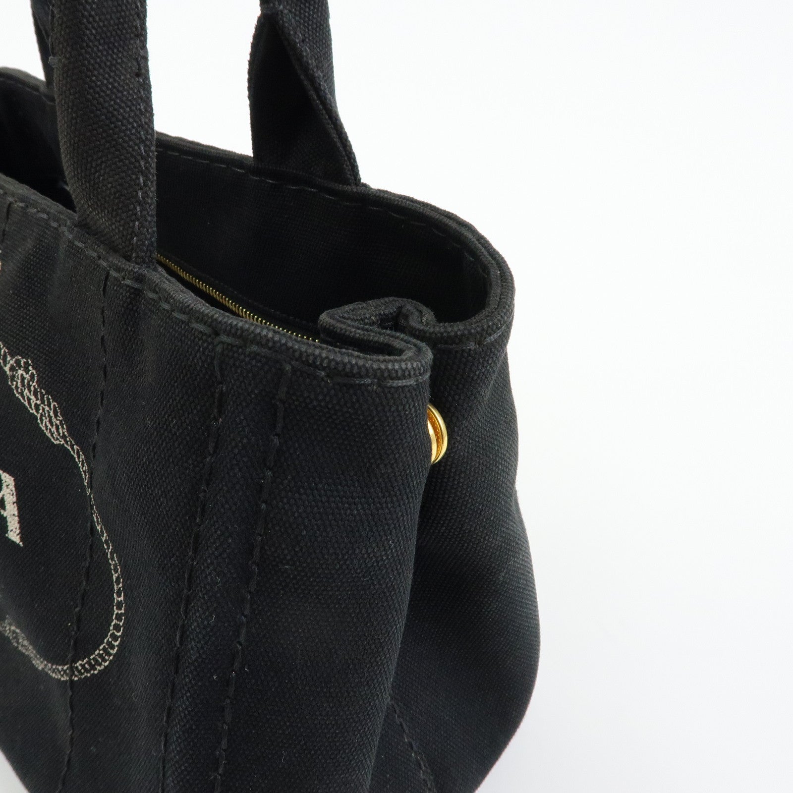 PRADA Canapa Triangle Logo Mini Canvas 2Way Hand Bag Black 1BG439