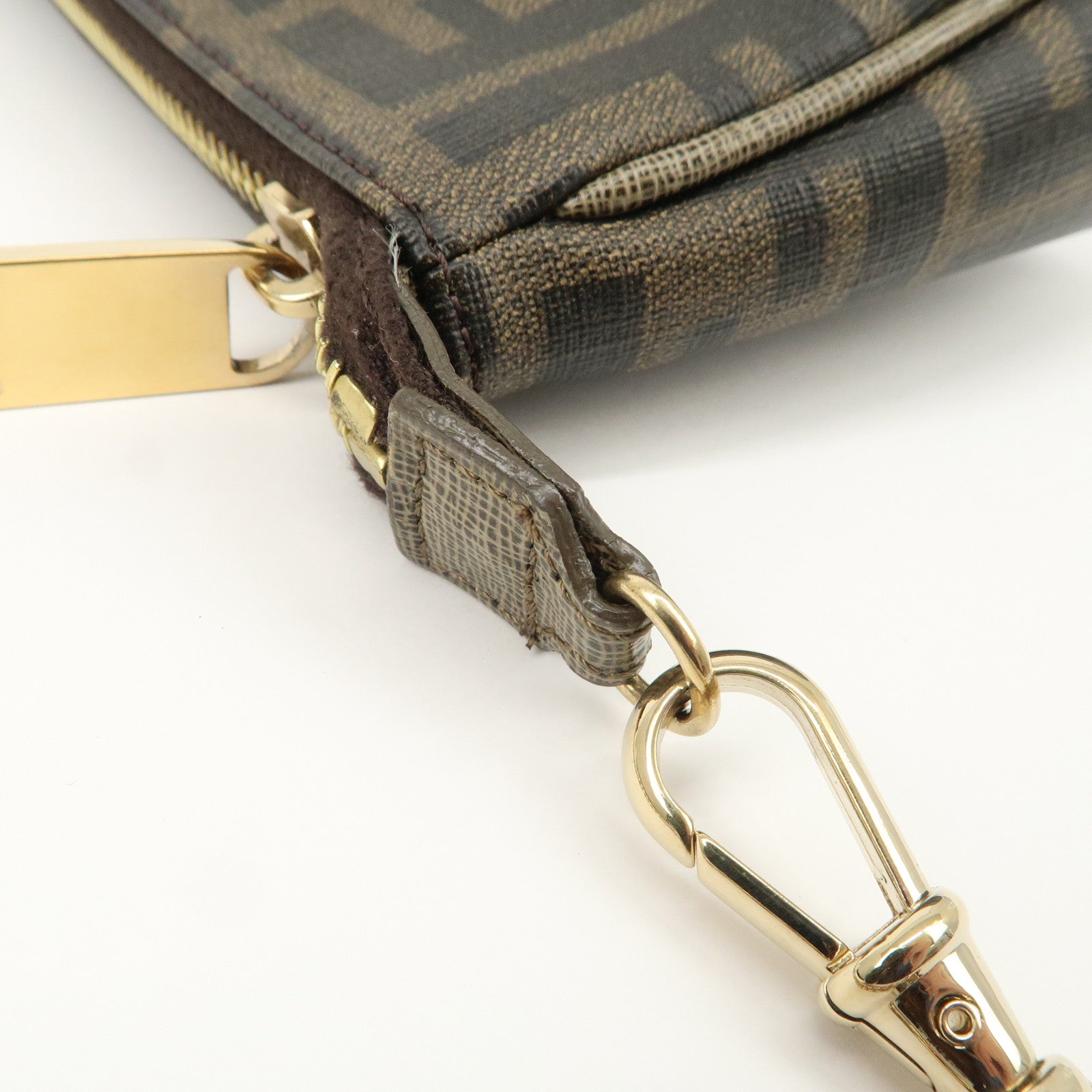 FENDI Zucca PVC Leather Chain Accessory Pouch Hand Bag Brown 8M0264 Used