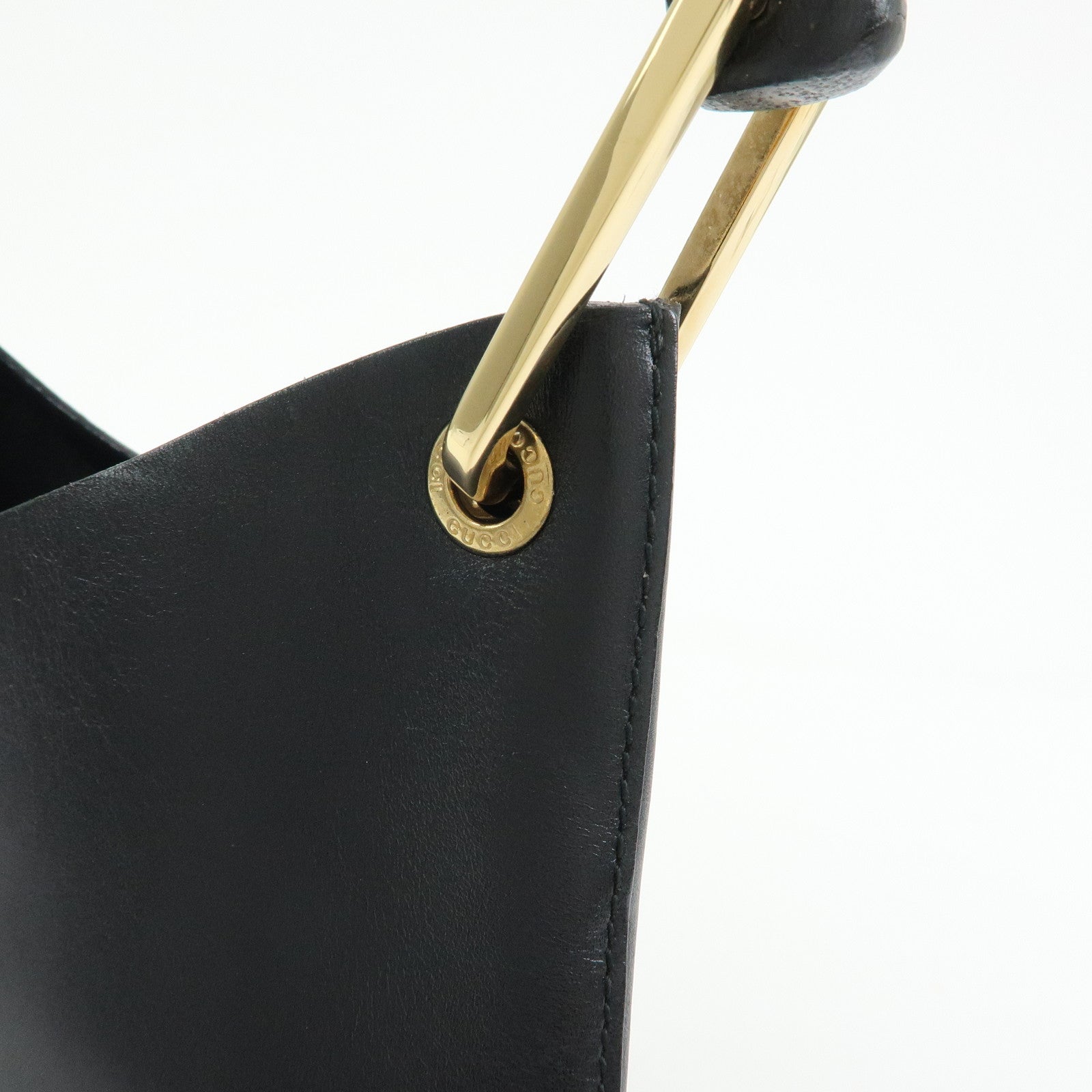 GUCCI Bamboo Leather Shoulder Bag Hand Bag Black 001.2058.1883.0