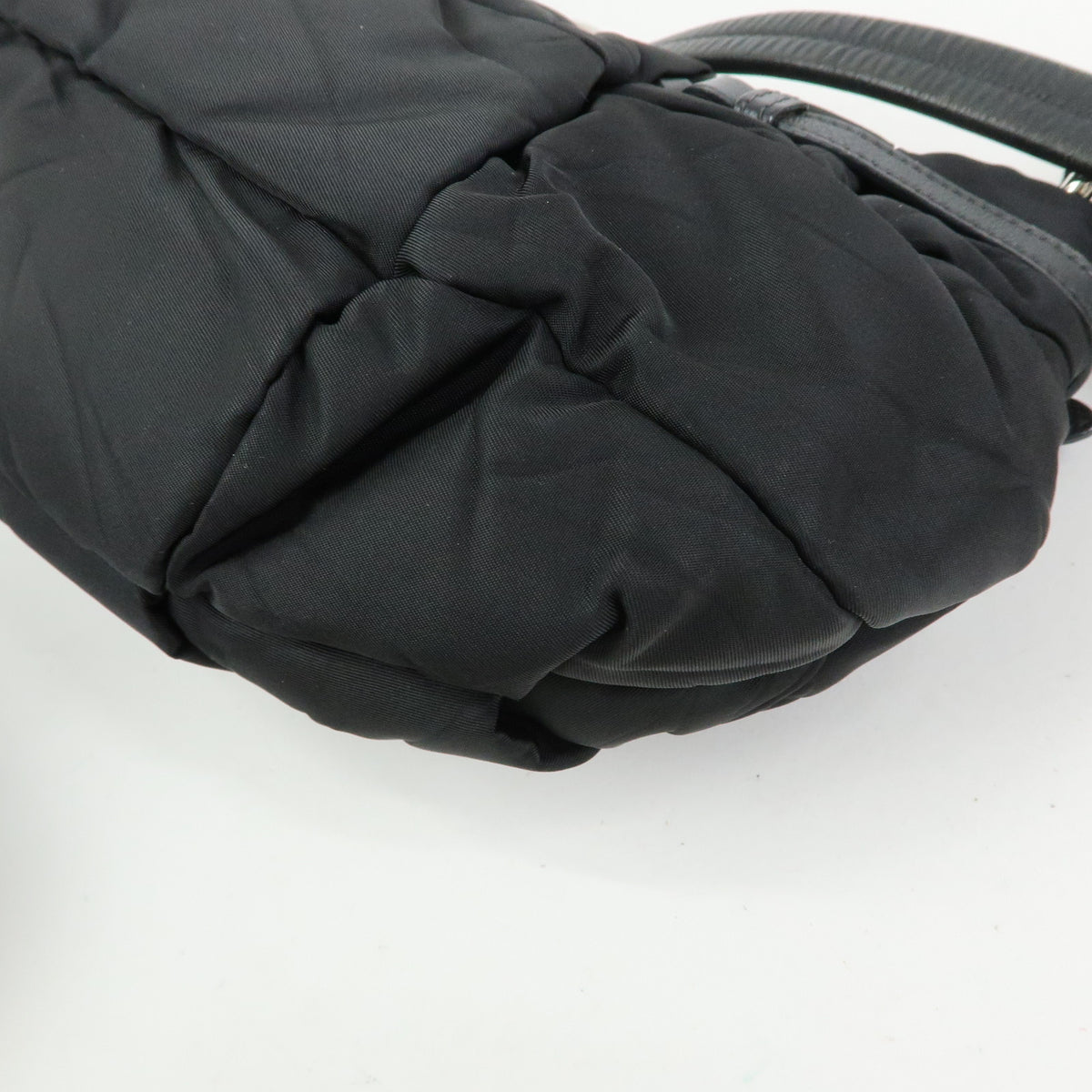 PRADA Tessuto Gathered Nylon Leather Shoulder Bag Hand Bag Black BN1704