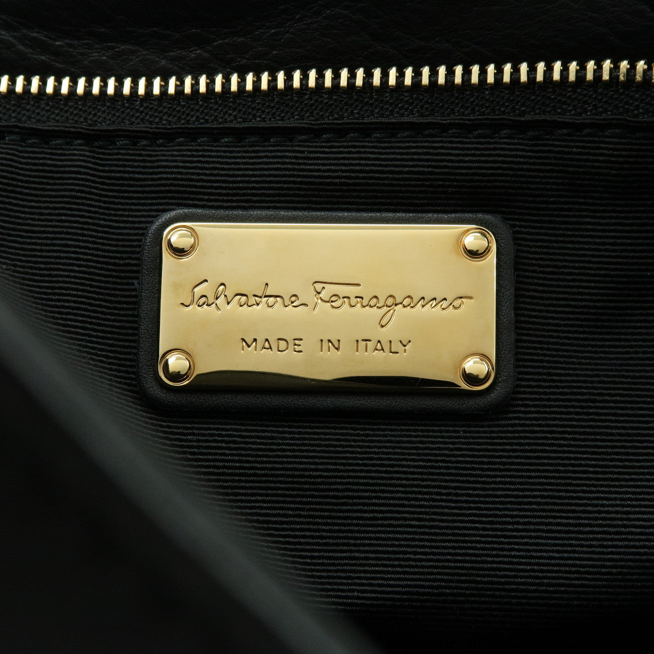 Ferragamo Gancini Leather Chain Shoulder Bag Hand Bag Black