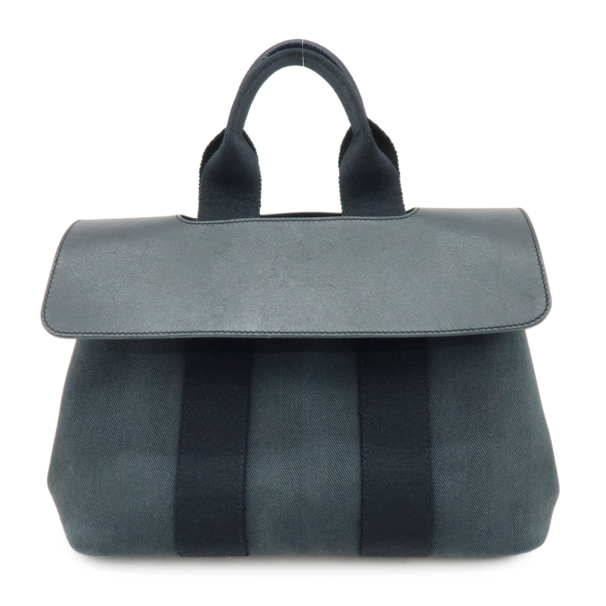 HERMES Valparaiso PM Canvas Leather Tote Bag Hand Bag Black