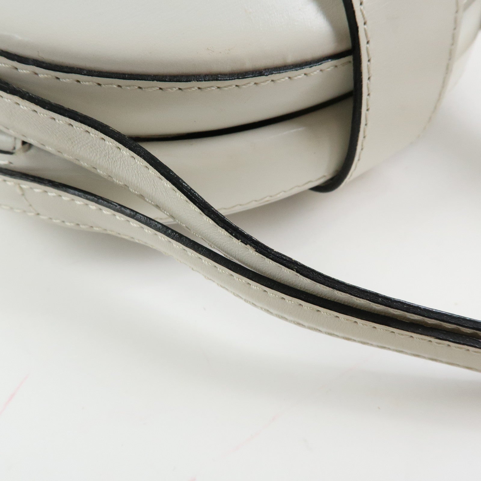Loewe Logo Round Leather Hand Bag White