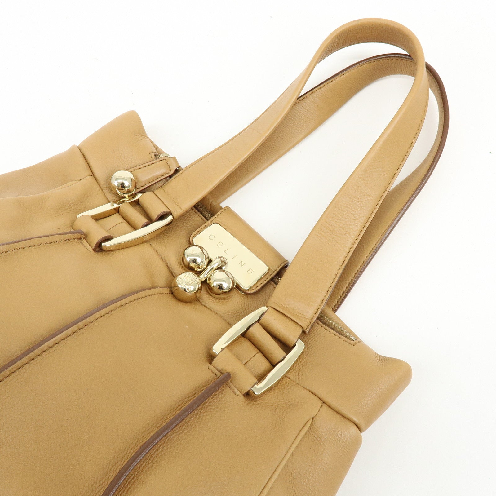 CELINE Blossom Leather Hand Bag Shoulder Bag Beige