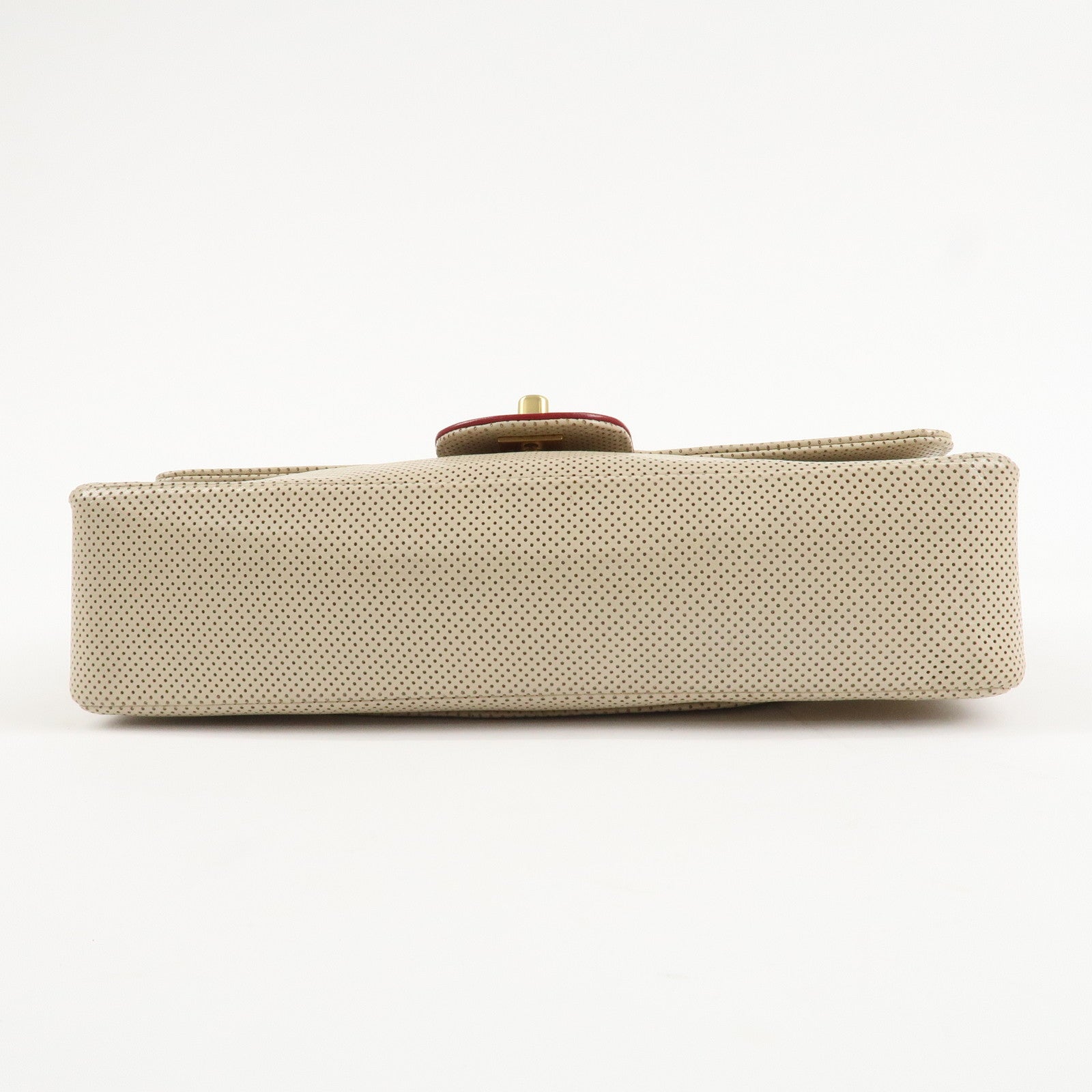 CHANEL COCO Mark Punching Leather Shoulder Bag Hand Bag Beige Red Used