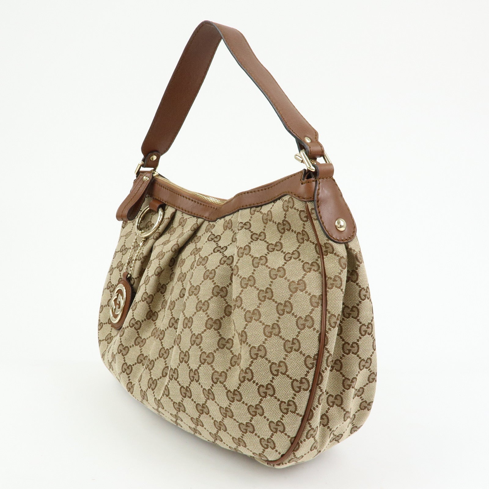 GUCCI Sukey Interlocking G GG Canvas Leather Shoulder Bag Beige 232955