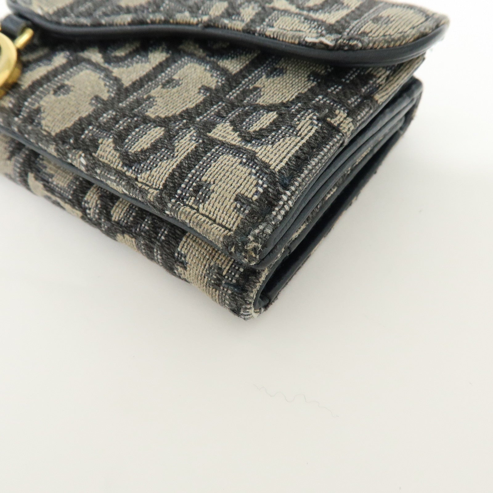 Christian Dior Saddle Oblique Jaquard Leather Tri-fold Wallet Navy