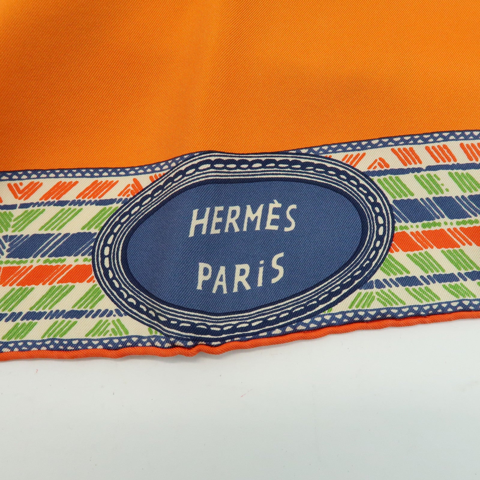 HERMES Carre 90 Silk 100% Scarf Favori du Faubourg Wash Orange Blue