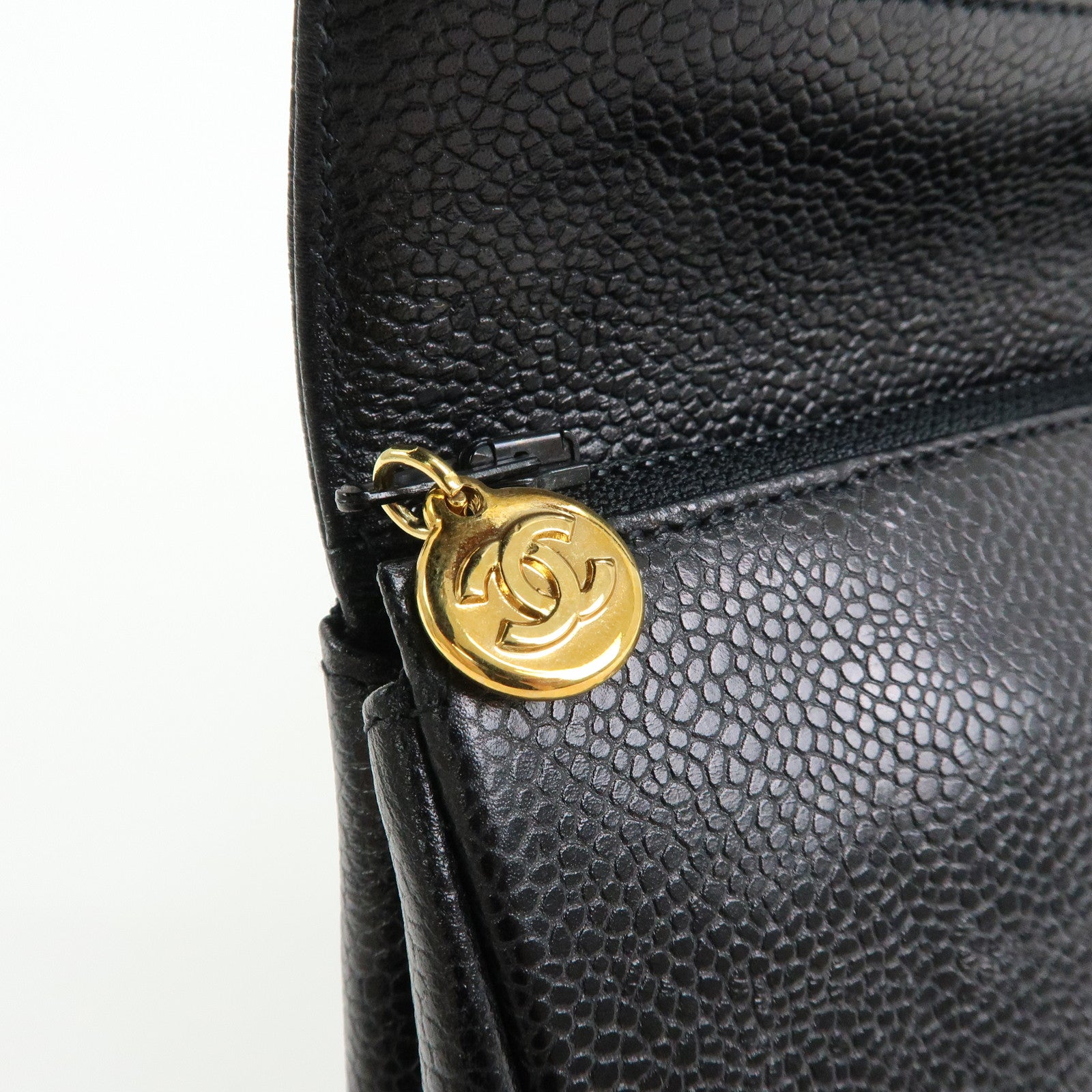 CHANEL COCO Mark Caviarskin Leather Pouch Cosmetic Pouch Black