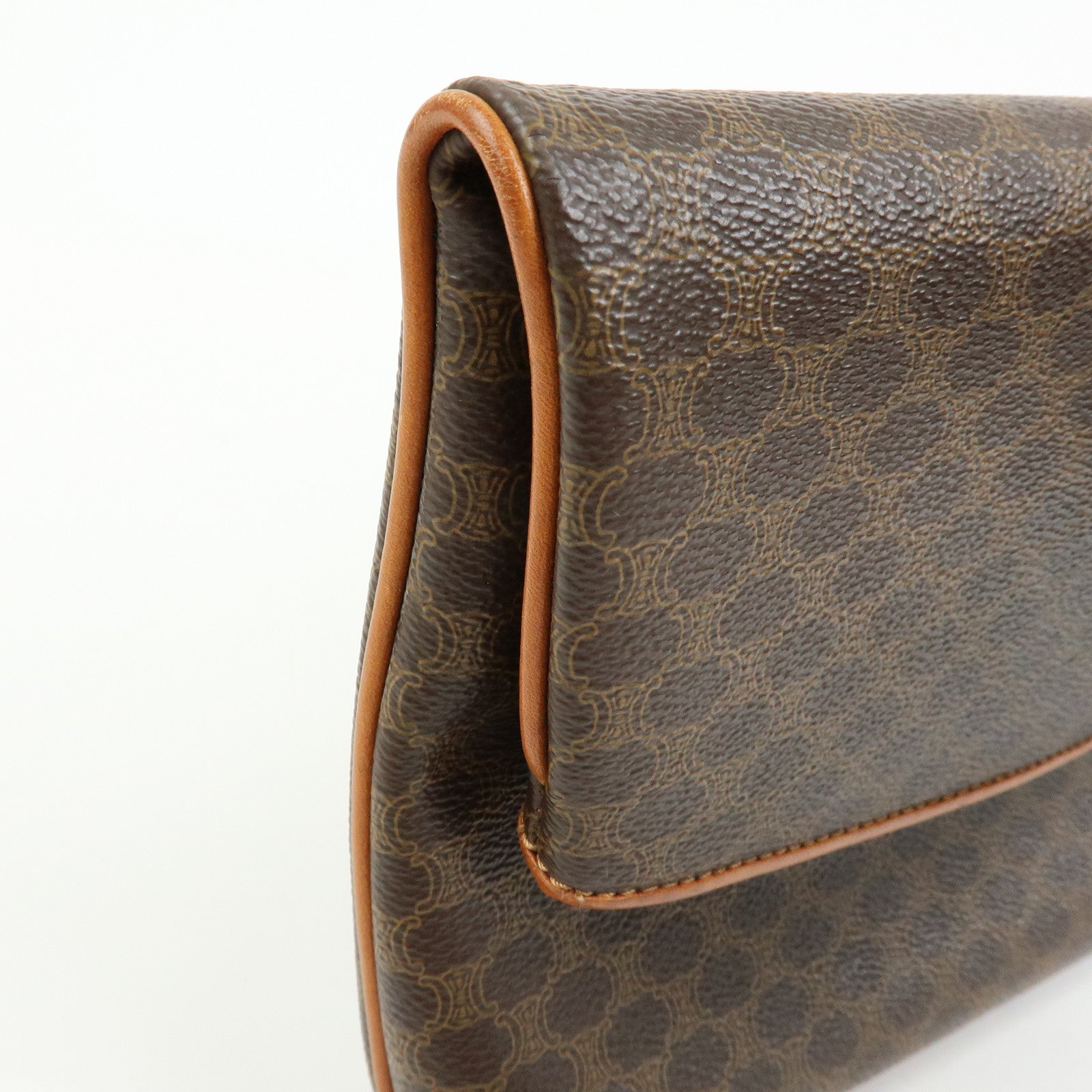 CELINE Macadam Leather Flap Clutch Bag Brown
