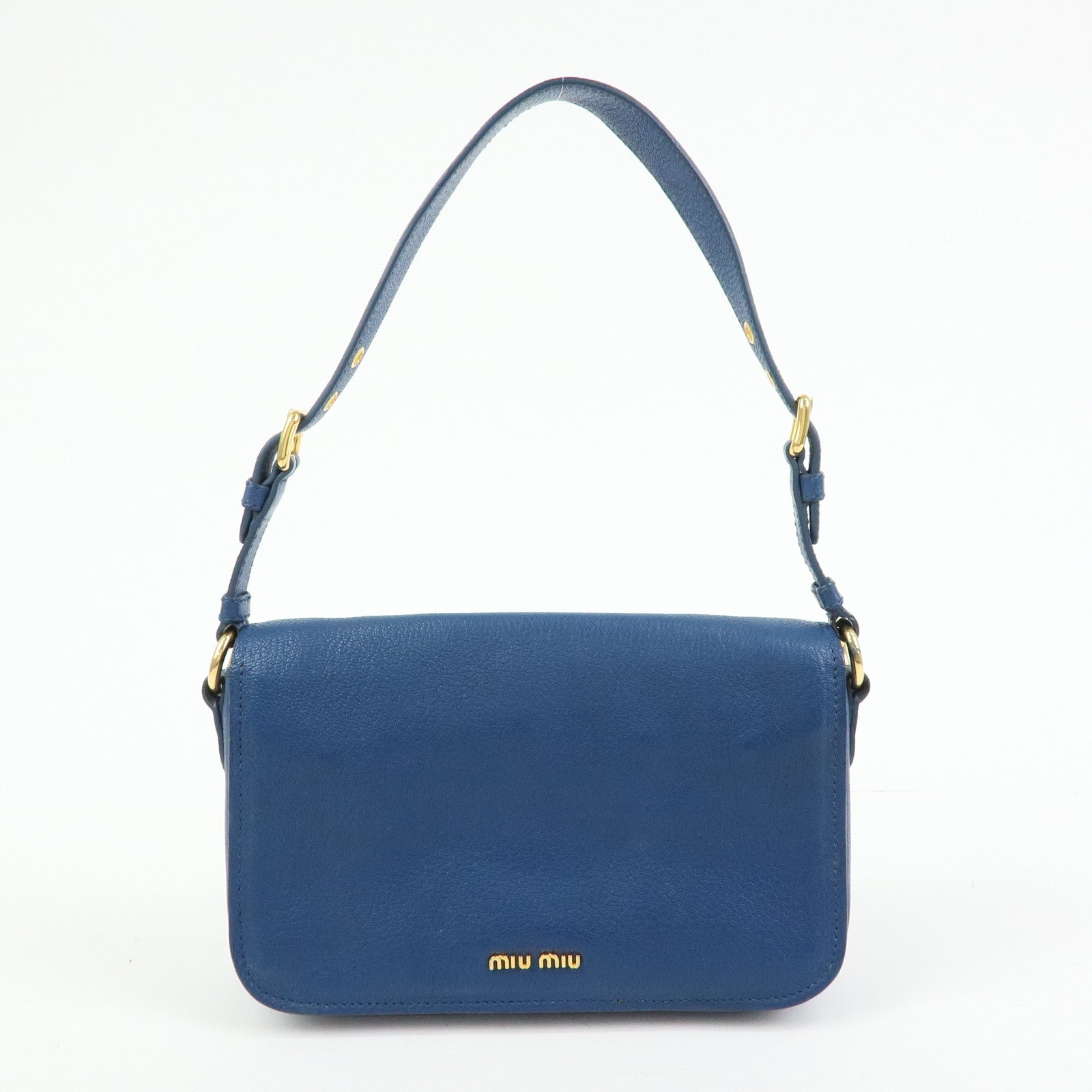 MIU MIU Madras Leather Shoulder Bag Hand Bag Blue