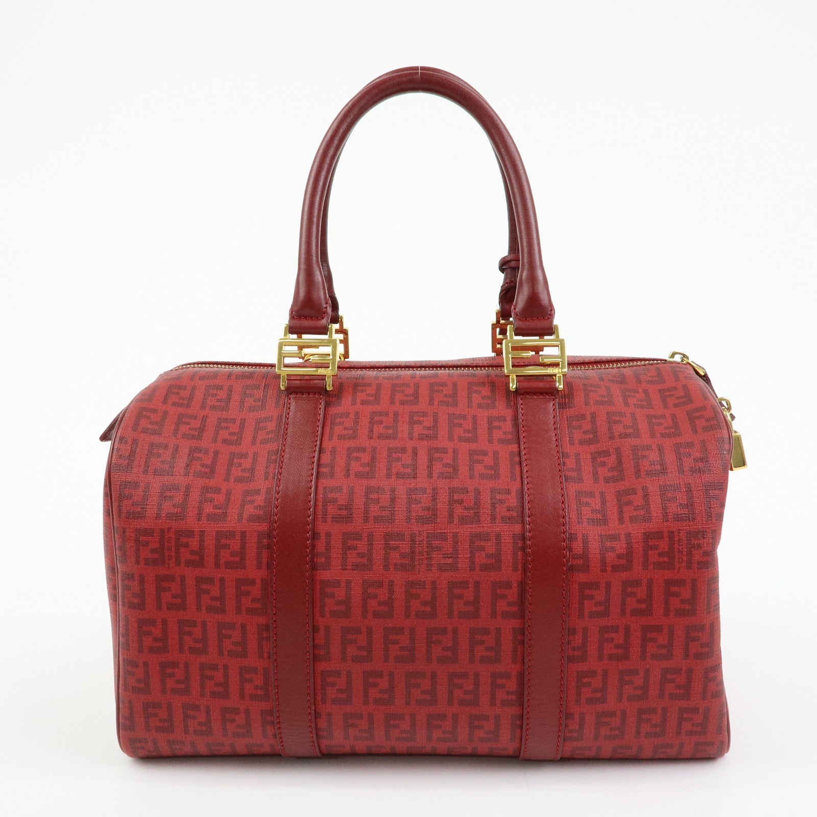 FENDI Zucchino PVC Leather Boston Bag Hand Bag Red 8BL098