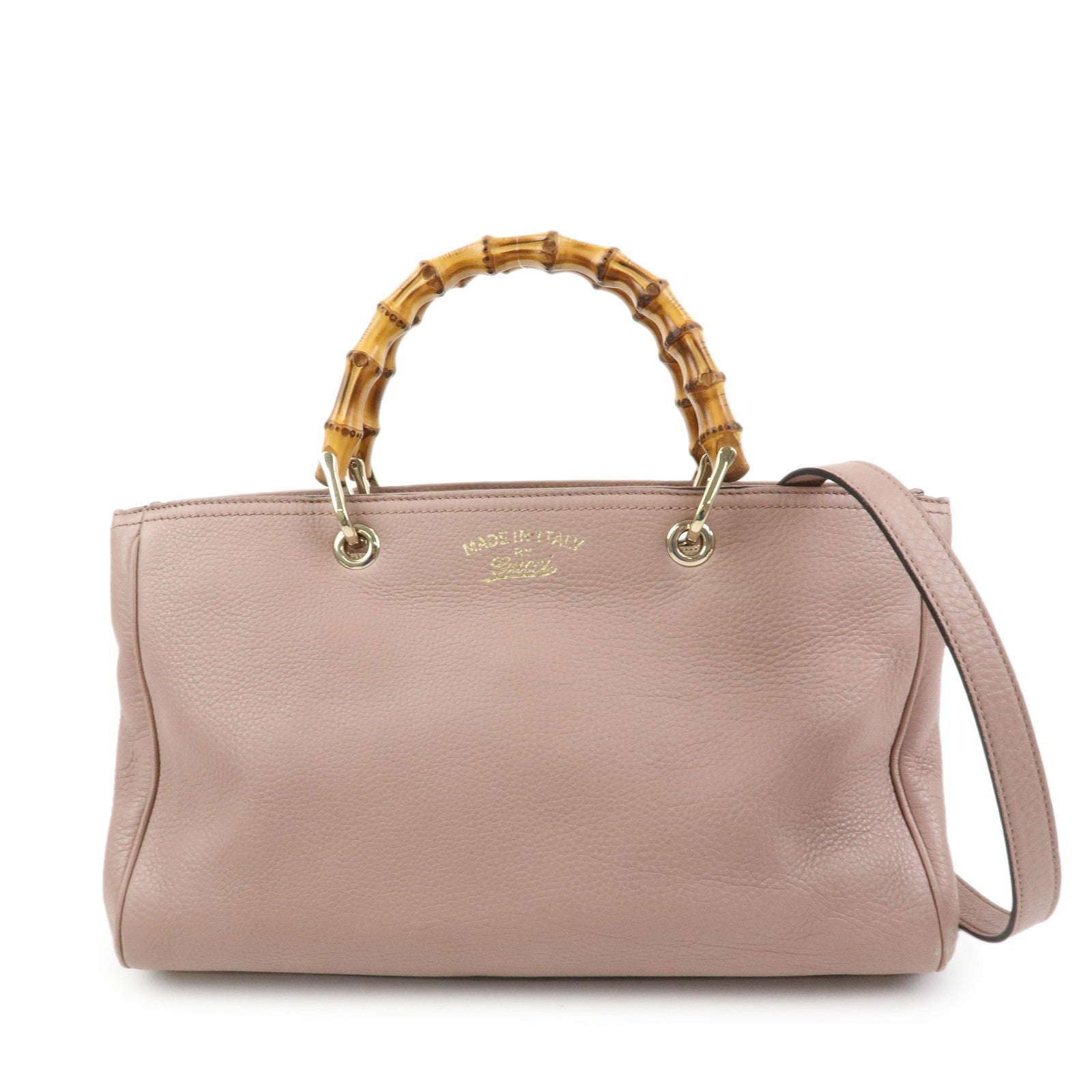 GUCCI Bamboo Shopper Medium 2Way Bag Shoulder Bag Pink Beige 323660
