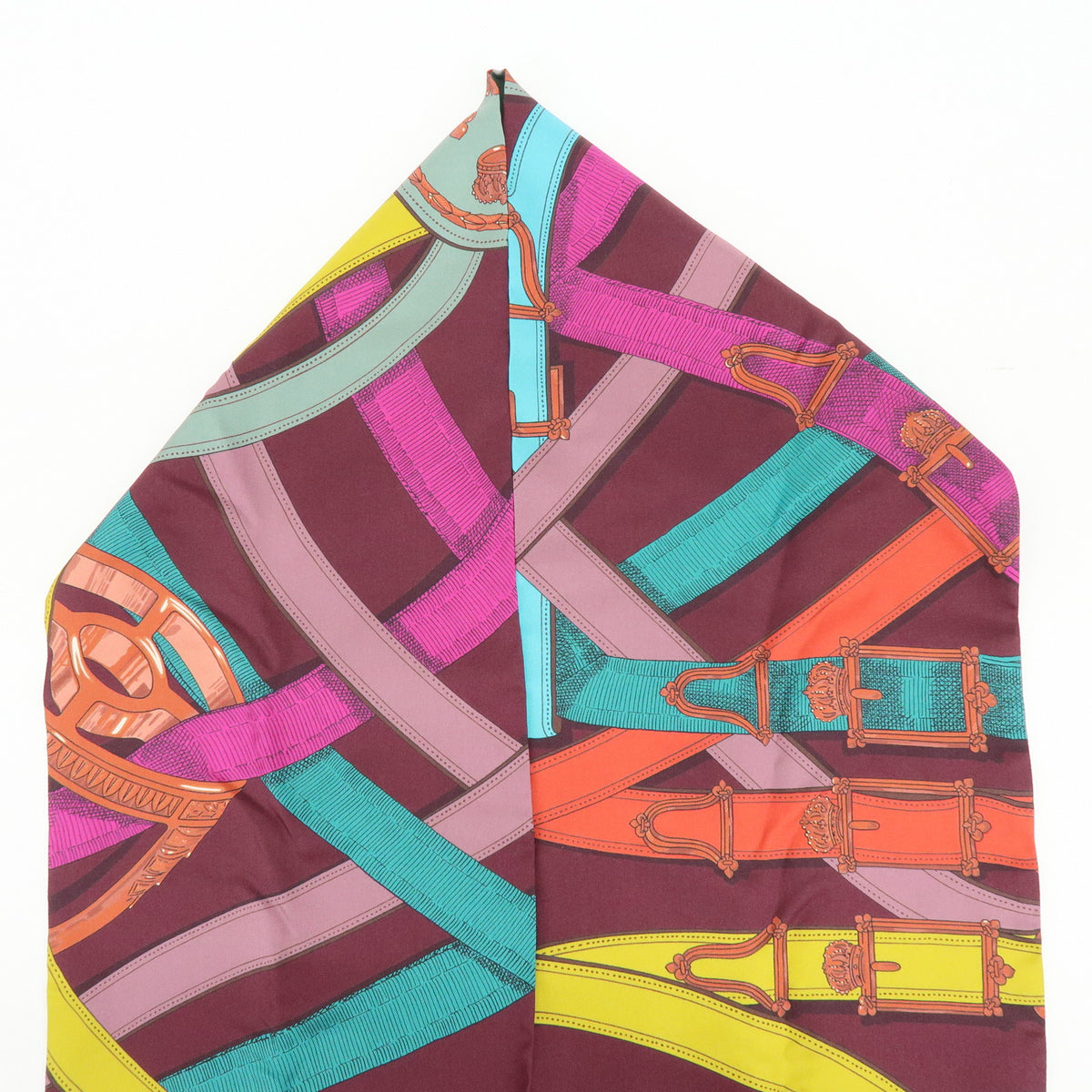 HERMES Maxi Twilly Silk 100% Scarf CAVALCADOUR Puple Multicolor