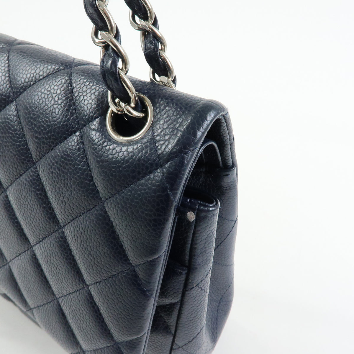 CHANEL Matelasse 30 Caviarskin W Flap Chain Shoulder Bag Navy A58600