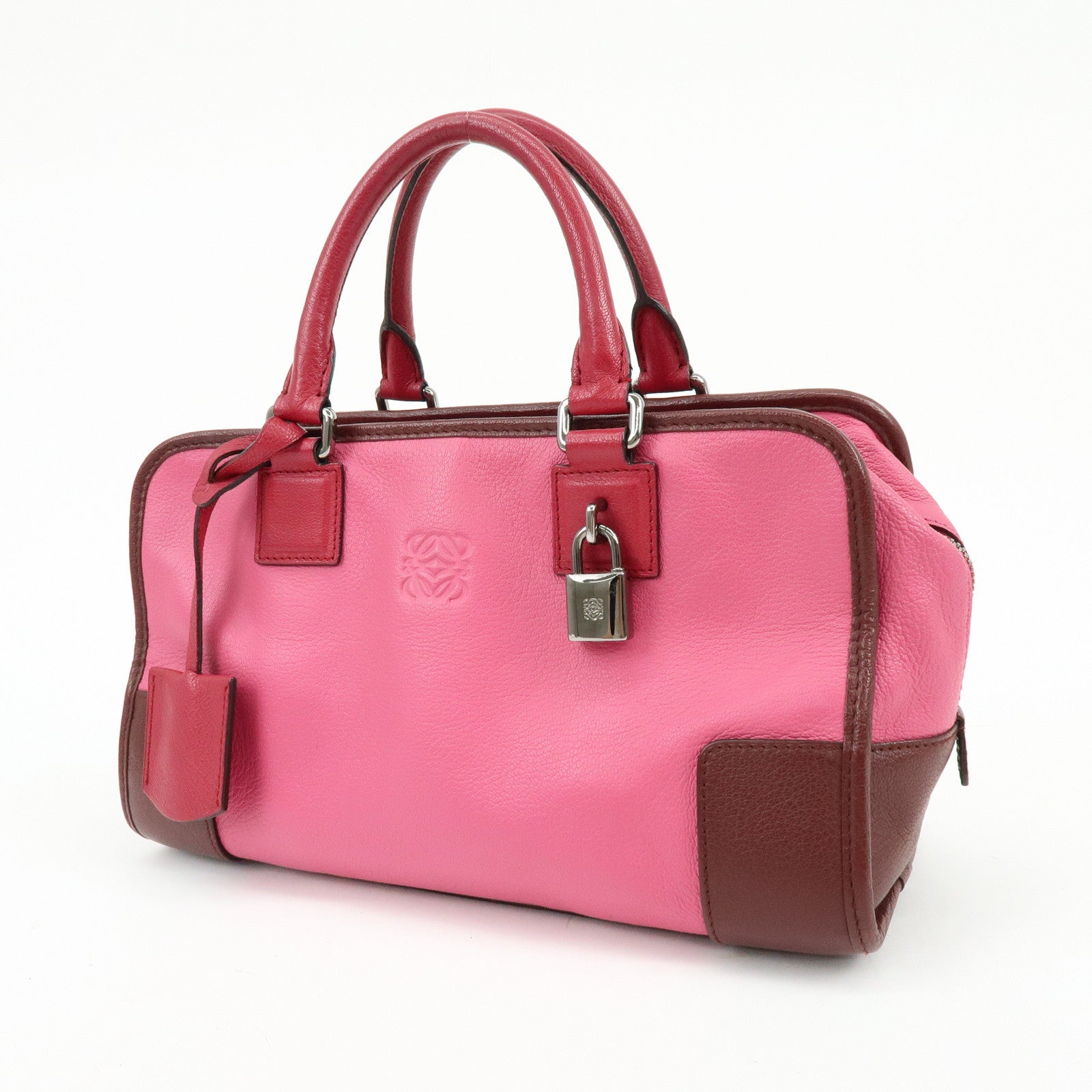 LOEWE Anagram Leather Amazona 28 Hand Bag Boston Bag Pink
