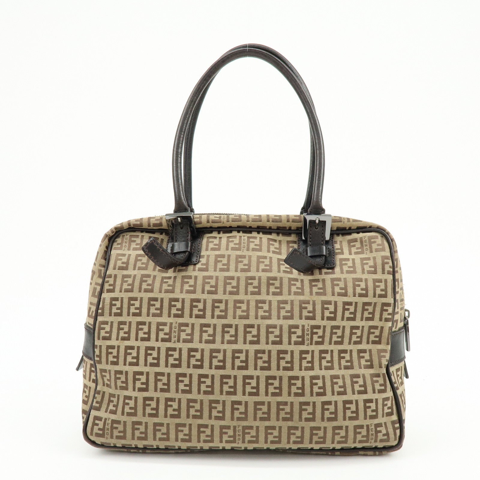 FENDI Zucchino Canvas Leather Boston Bag Shoulder Bag Beige 8BN005