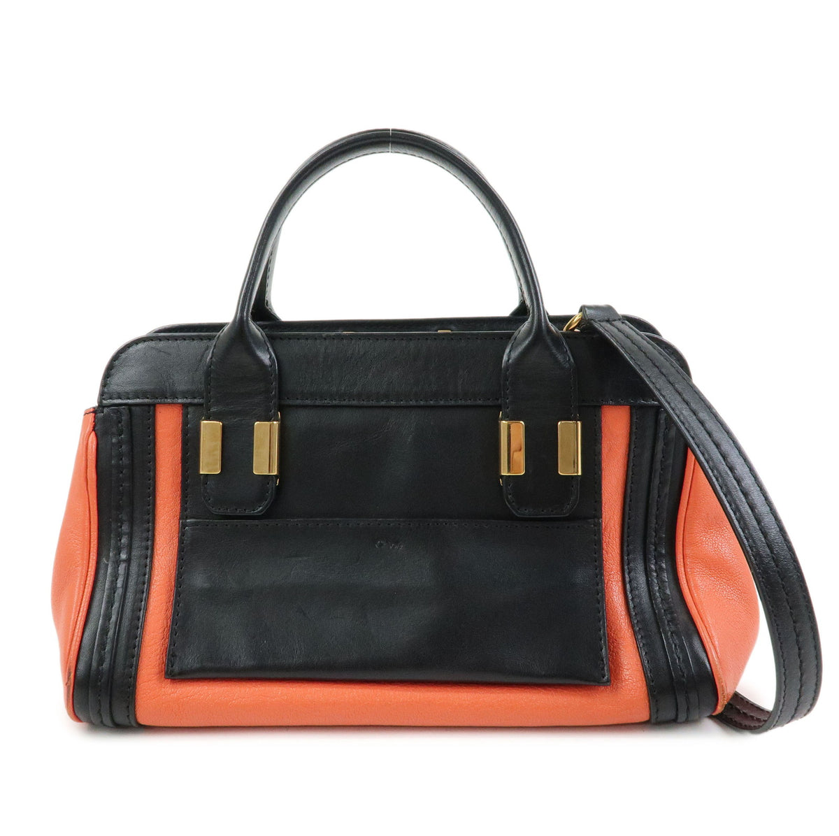 Chloe Logo Alice Leather 2Way Bag Hand Bag Shoulder Bag Orange Black