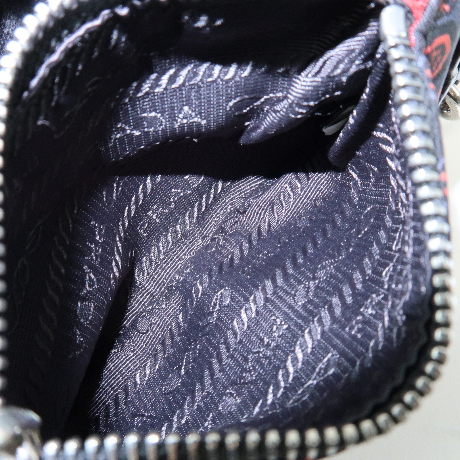 PRADA Triangle Logo Nylon Leather Mini Pouch Key Ring Navy 2TT072