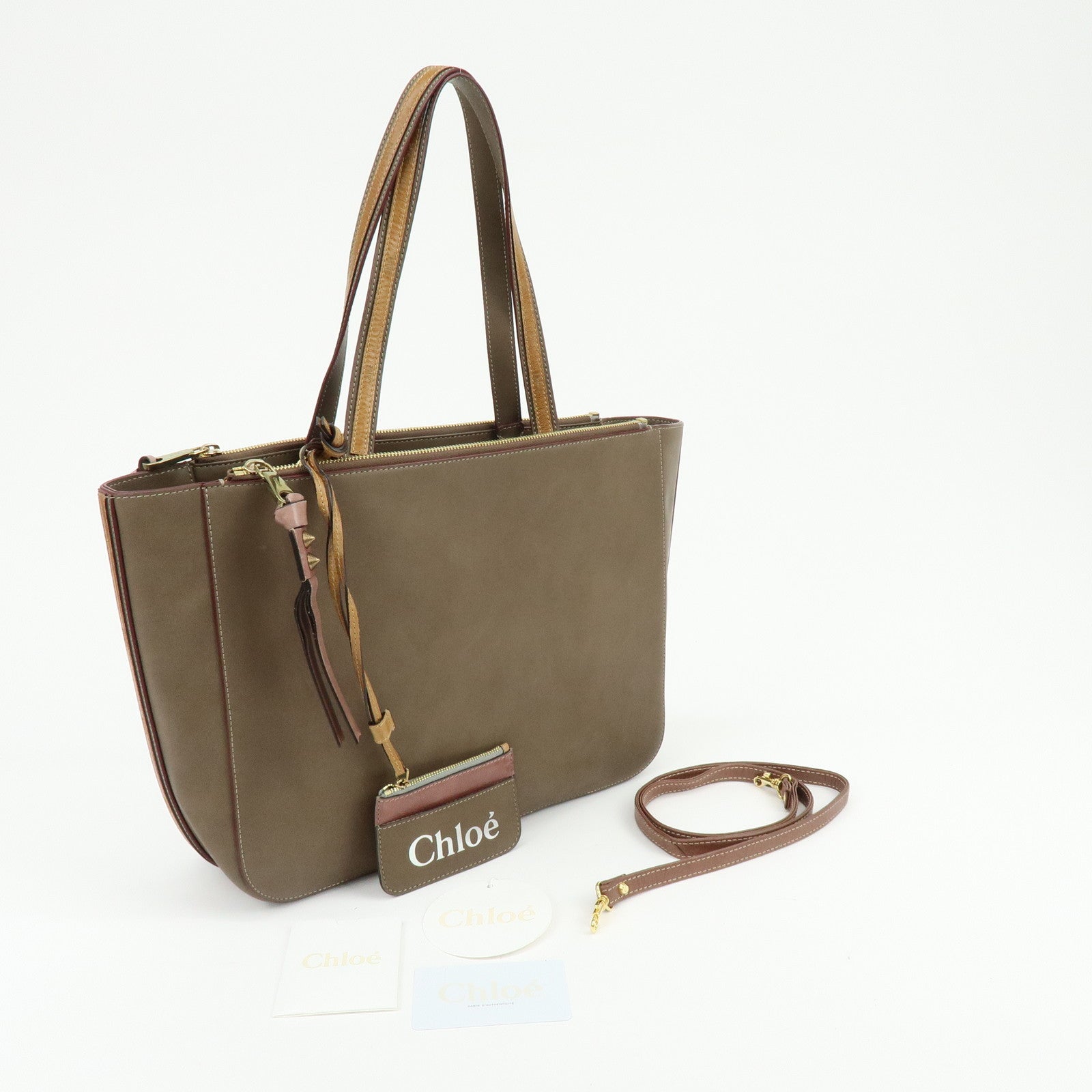 Chloe Sam Leather 2Way Bag Hand Bag Shoulder Bag Greige