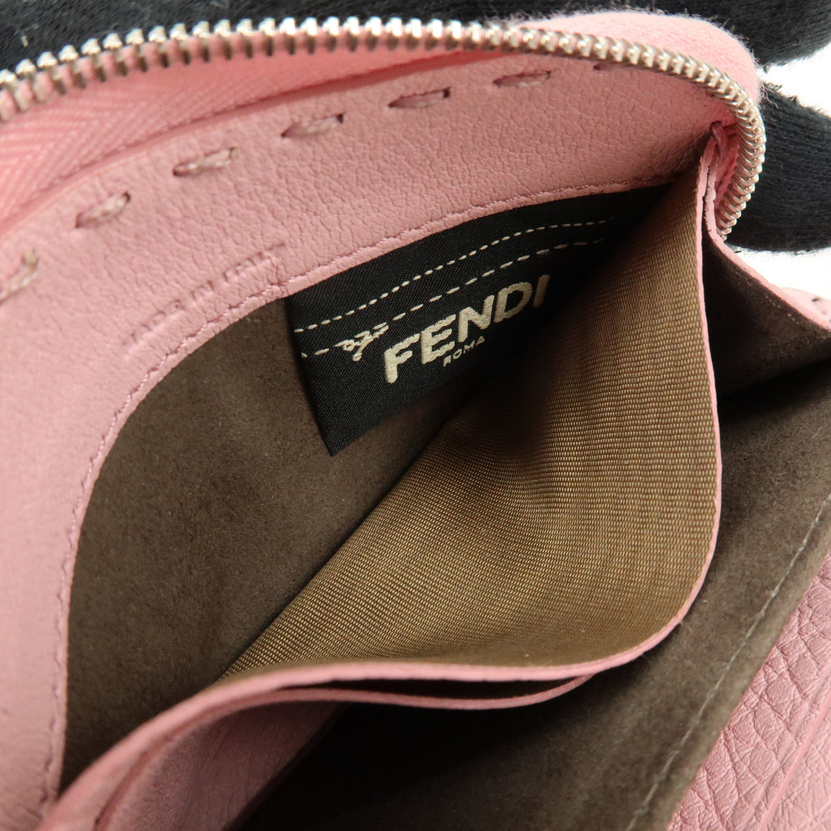 FENDI Selleria Leather Compact Zippy Wallet Pink 8M0313