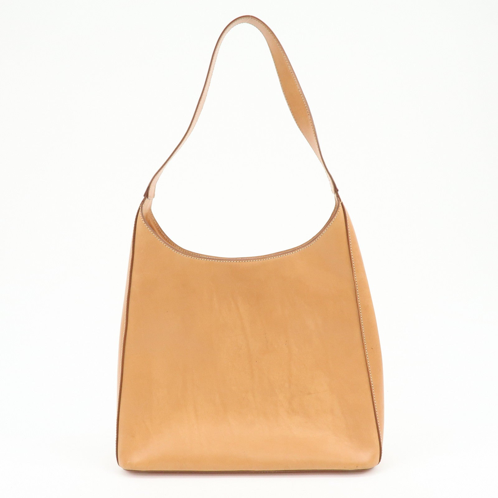 CELINE Logo Leather Turn Lock Shoulder Bag Hand Bag Light Brown