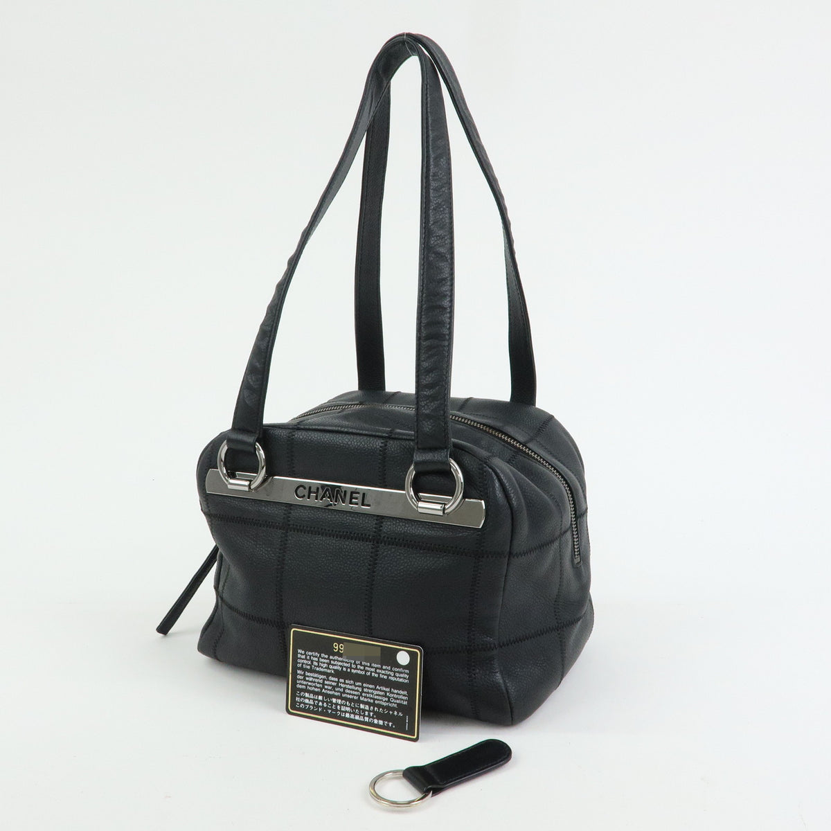 CHANEL Chocolate Bar Caviarskin Mini Boston Shoulder Bag Black A26134
