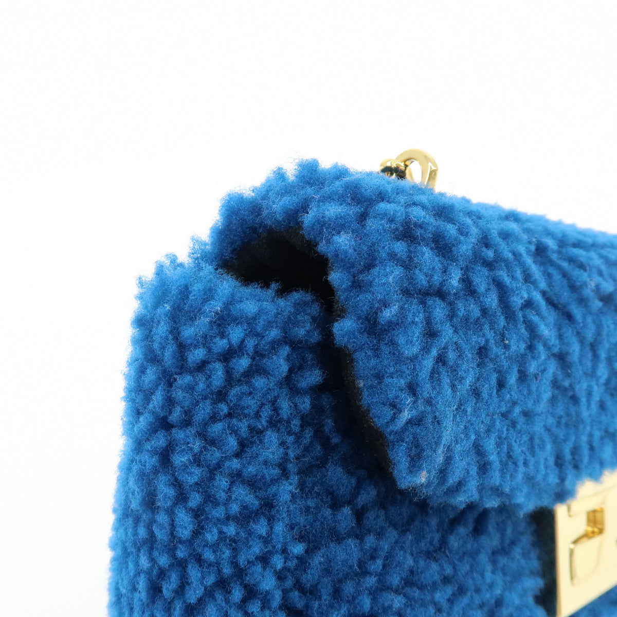 FENDI Mini Be Baguette Mouton Leather Shoulder Bag Blue 8M0315