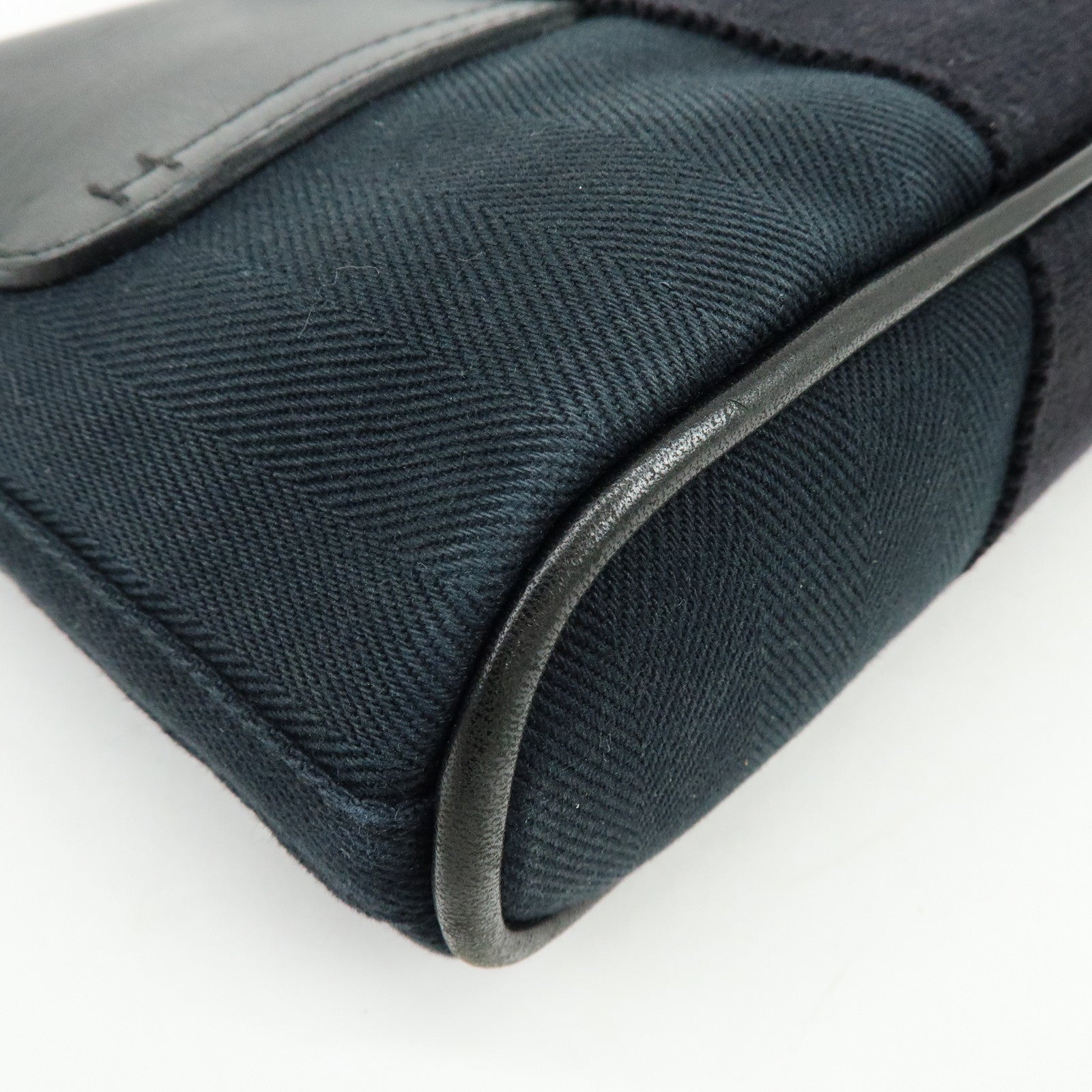 HERMES Valparaiso Long PM Toile Chevron Leather Hand Bag Black