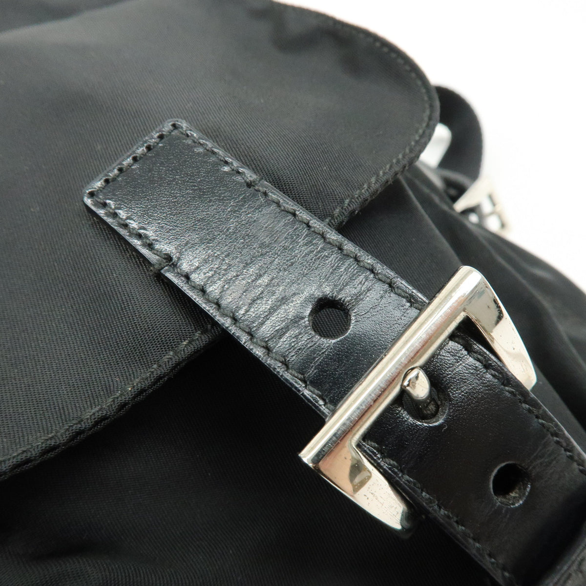 PRADA Triangle Logo Nylon Leather Backpack Rucksack Black BZ2811