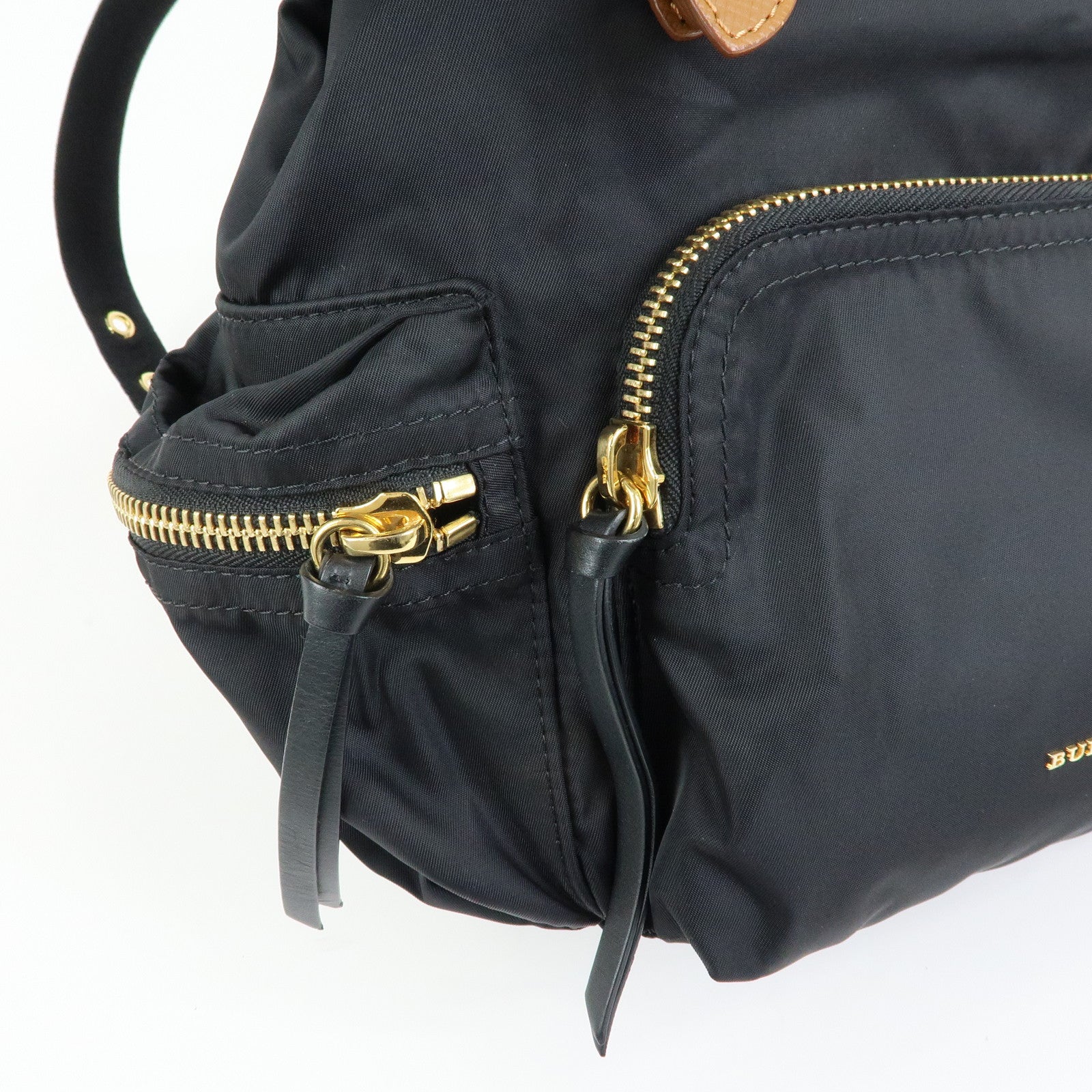 BURBERRY Nylon Leather Backpack Rucksack Gold Chain Black