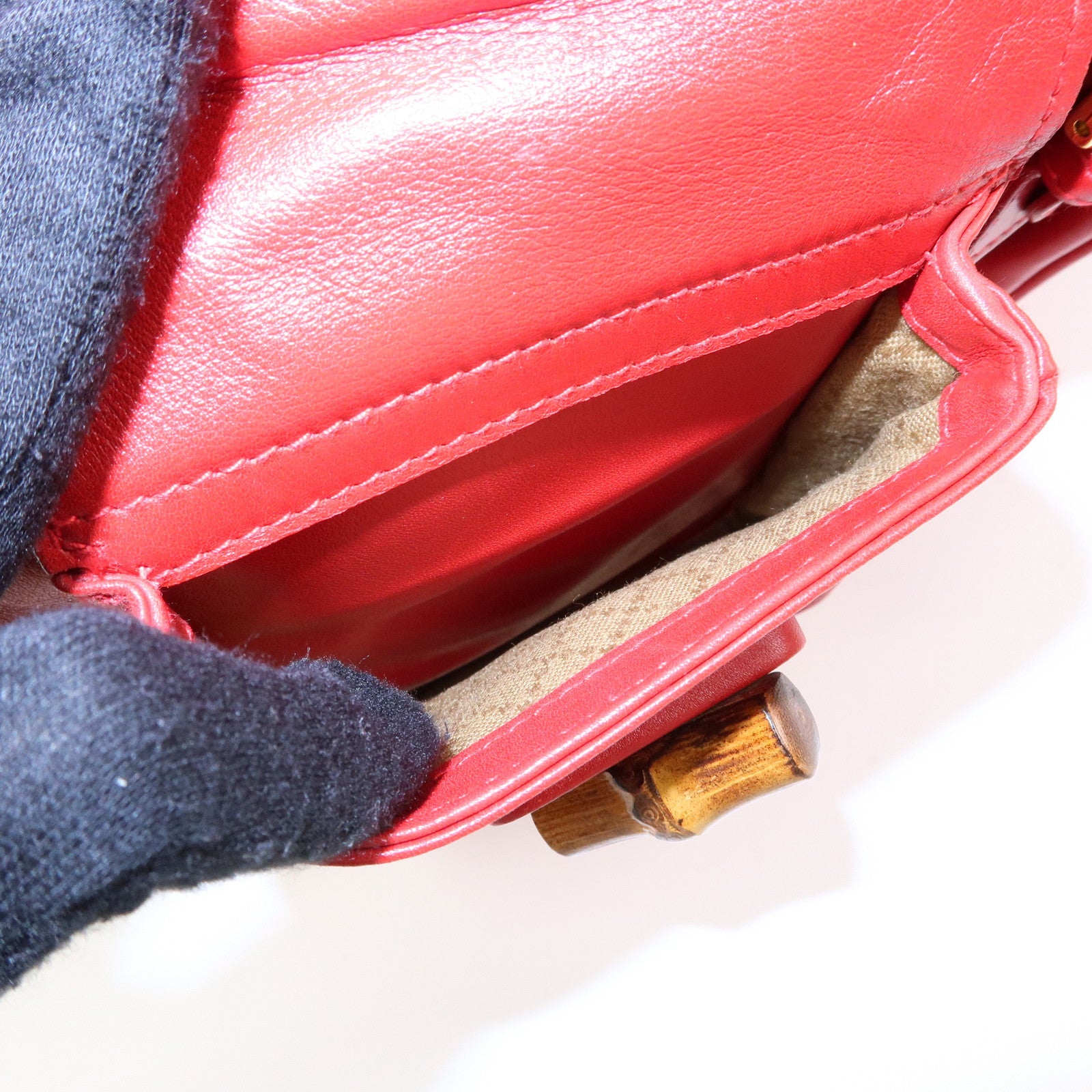 Gucci Bamboo Leather Backpack Rucksack Red 003・2058・0016