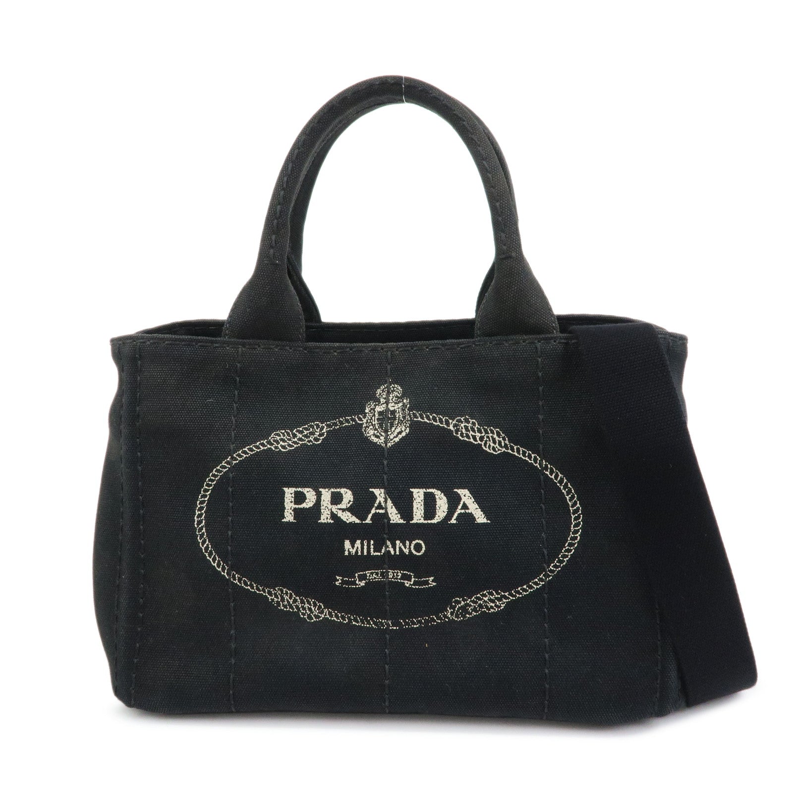 PRADA Canapa Triangle Logo Mini Canvas 2Way Hand Bag Black 1BG439