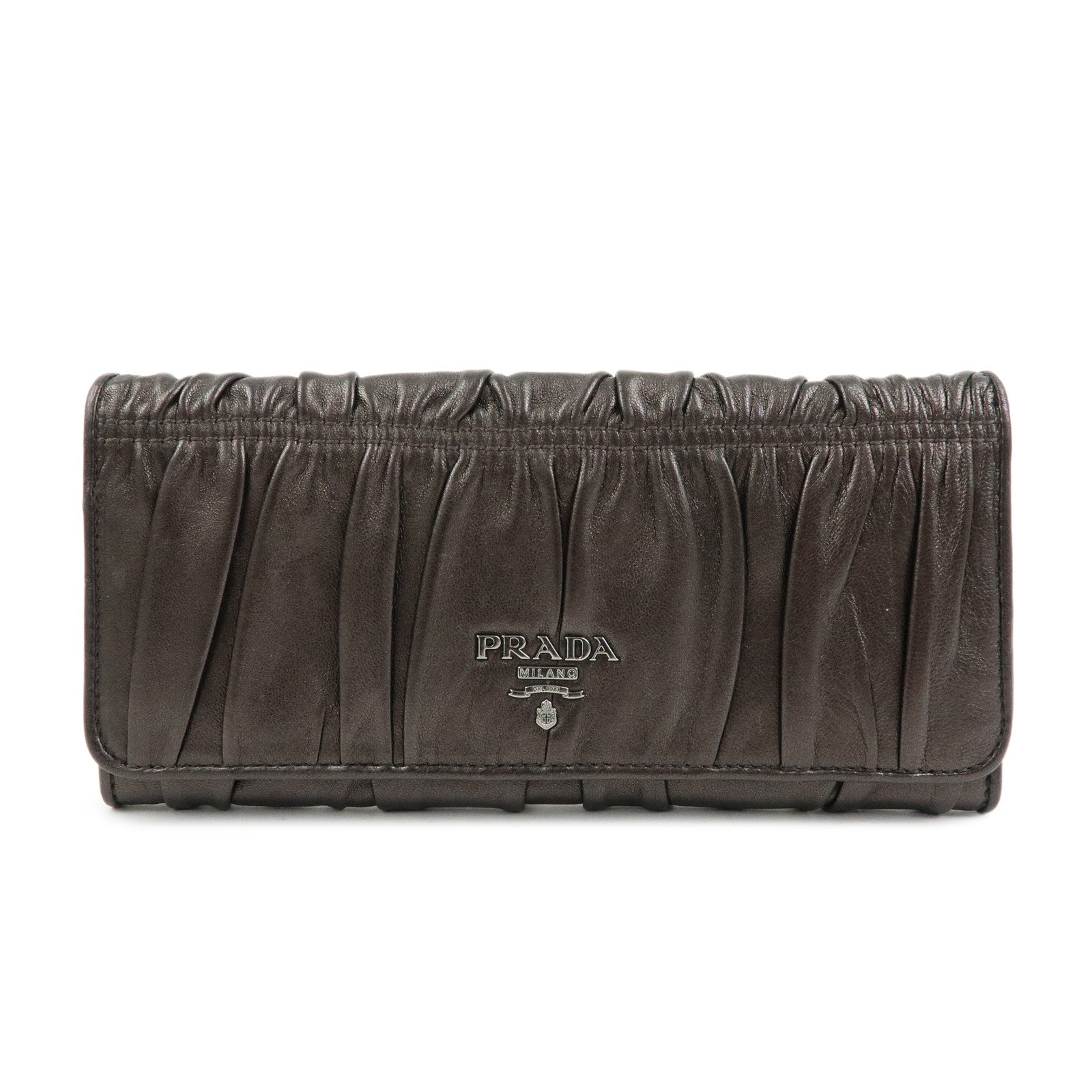 PRADA Logo Nappa Gaufre Leather Flap Bi-fold Long Wallet Bronze 1M1132