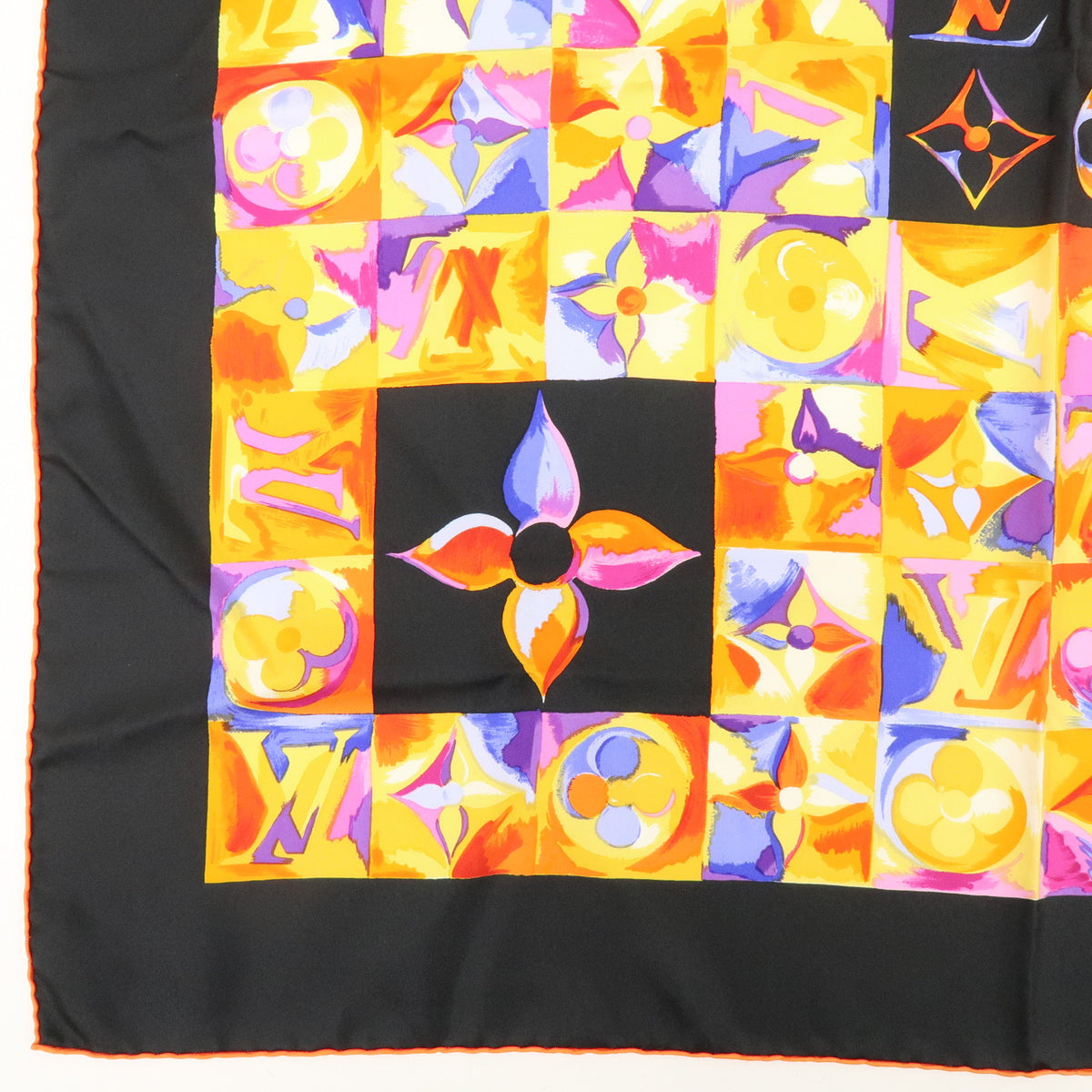 Louis Vuitton Monogram Carre 90 Silk 100% Scarf Au Fil Du Temps black