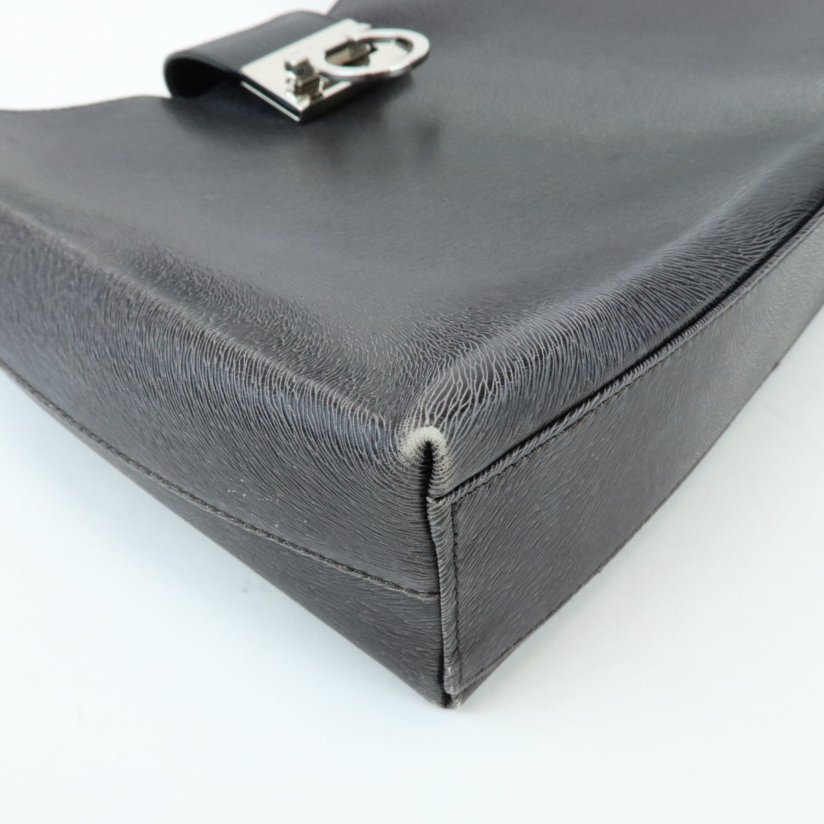 Ferragamo Gancini Leather Shoulder Bag Hand Bag Black Grey