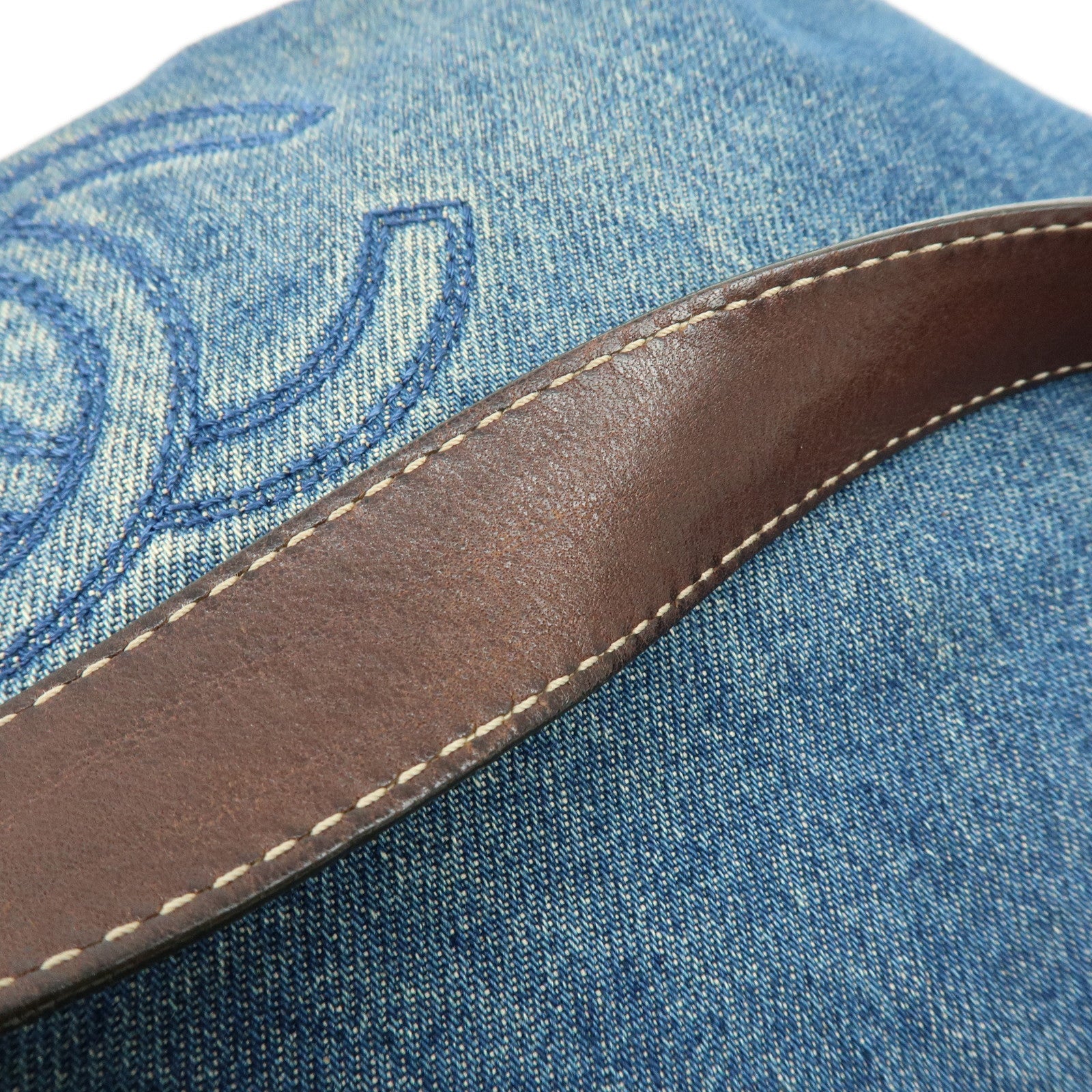 CHANEL COCO Mark Denim Leather Tote Shoulder Bag Blue Brown